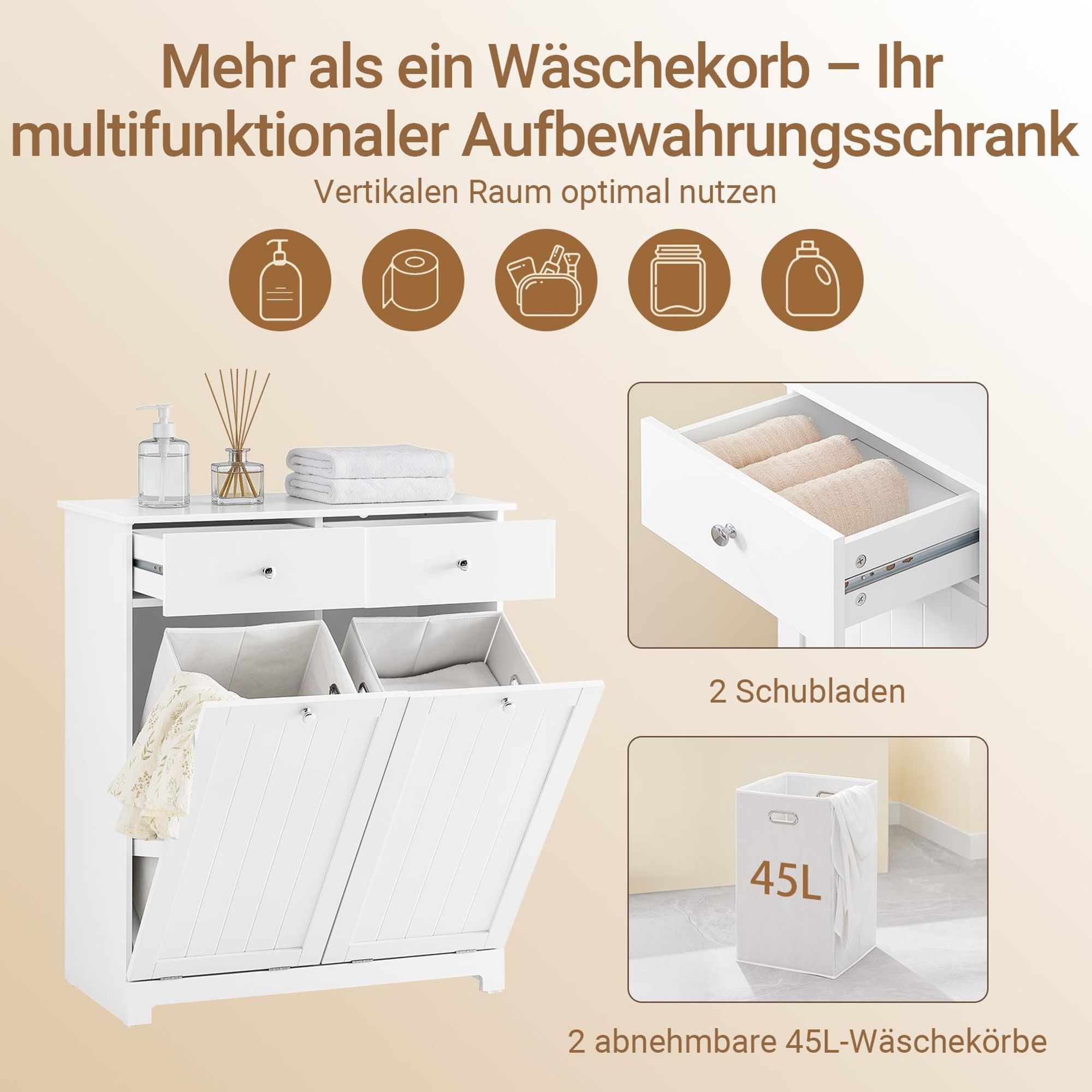 SoBuy Wäscheschrank Aufbewahrungsmöbel Weiß Skandinavisch BZR33-II-W