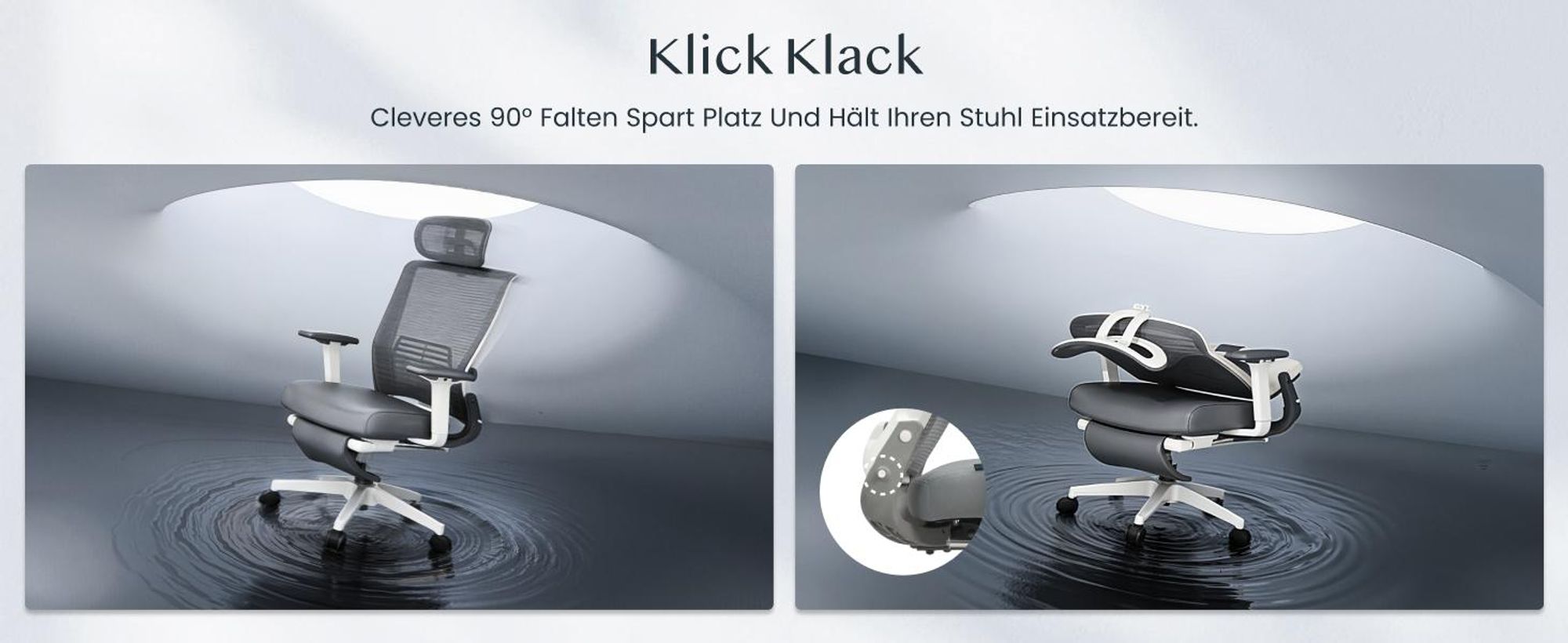 FLEXISPOT Foldex Ergonomischer Bürostuhl, klappbarer Bürostuhl für Kleine Räume mit Lendenwirbelstütze Höhenverstellbaren Armlehnen mit Fußstütze Grau