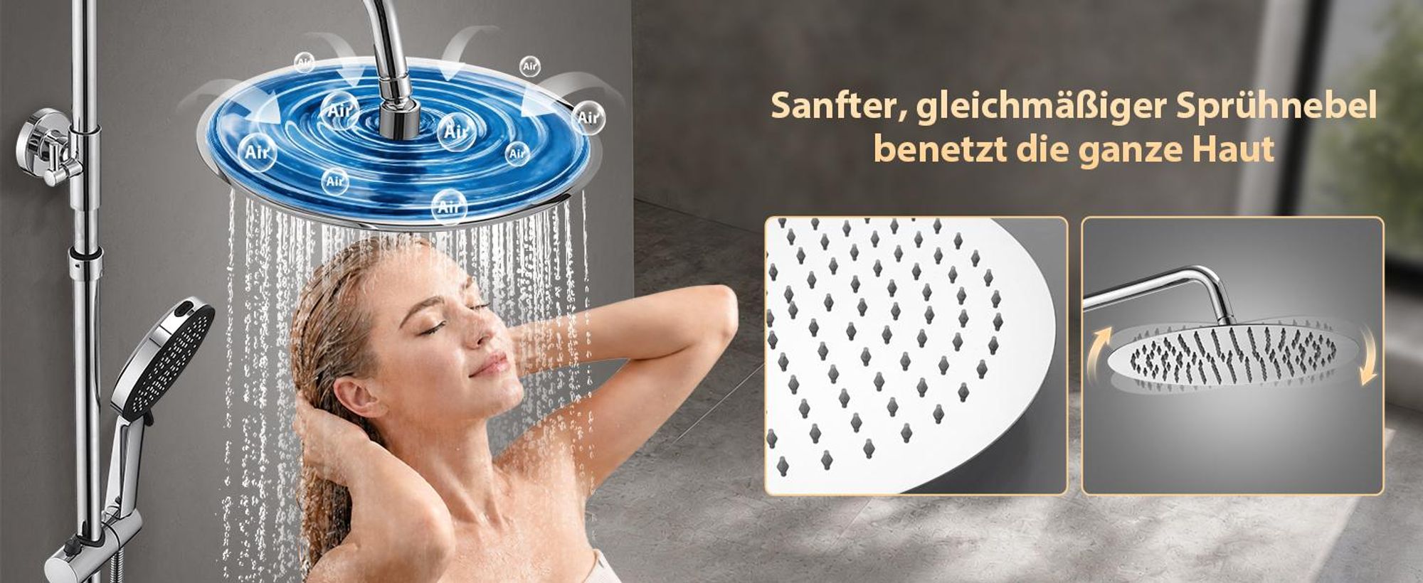 Homelody Duschsystem Thermostat Duschset Chrom 12" Regendusche 6 Funktionen Handbrause SUS304 Edelstahl Kopfbrause, 38°C Verbrühschutz