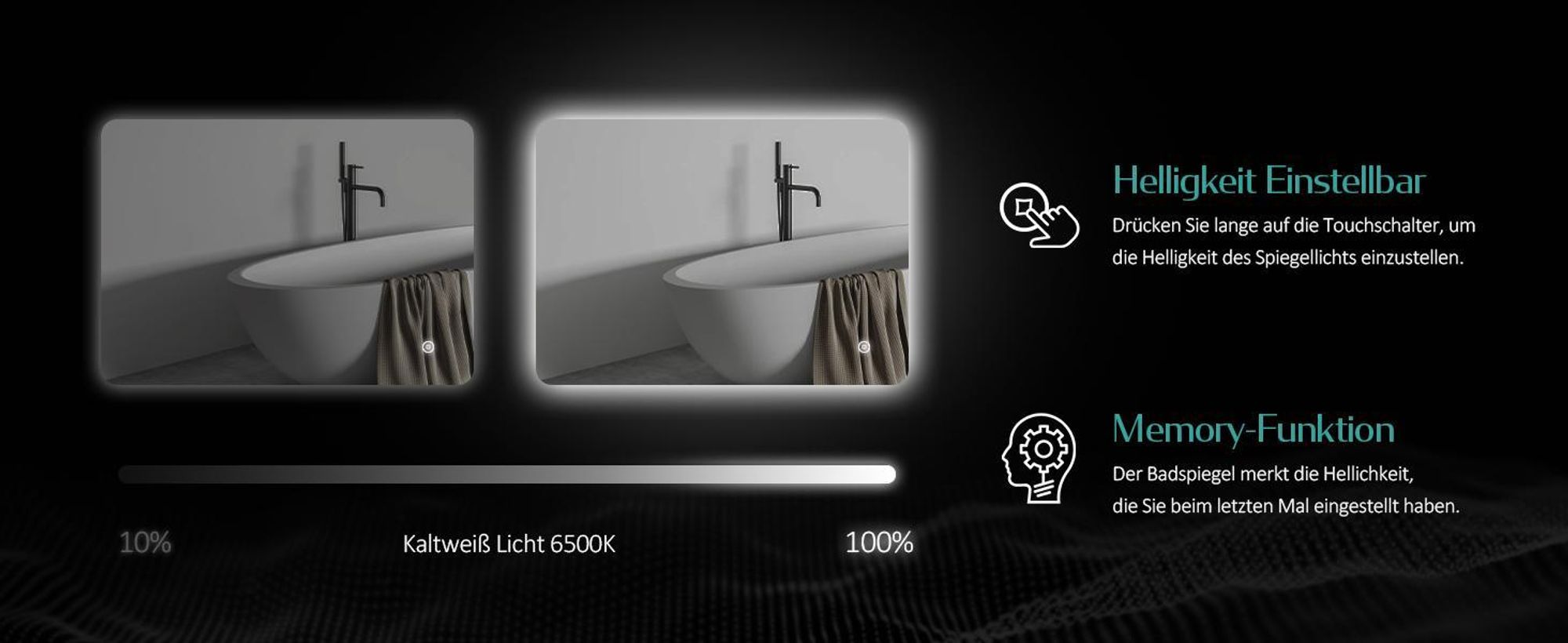 EMKE LED Badspiegel 80x60cm Badspiegel mit Beleuchtung Kaltweiß Lichtspiegel Badezimmerspiegel Wandspiegel mit Touchschalter + Beschlagfrei
