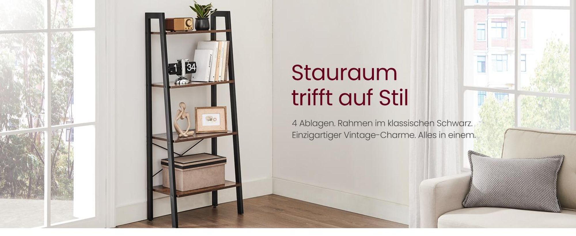 VASAGLE Standregal, Bücherregal, Leiterregal, mit 4 Ebenen, Leiterregal, Standregal