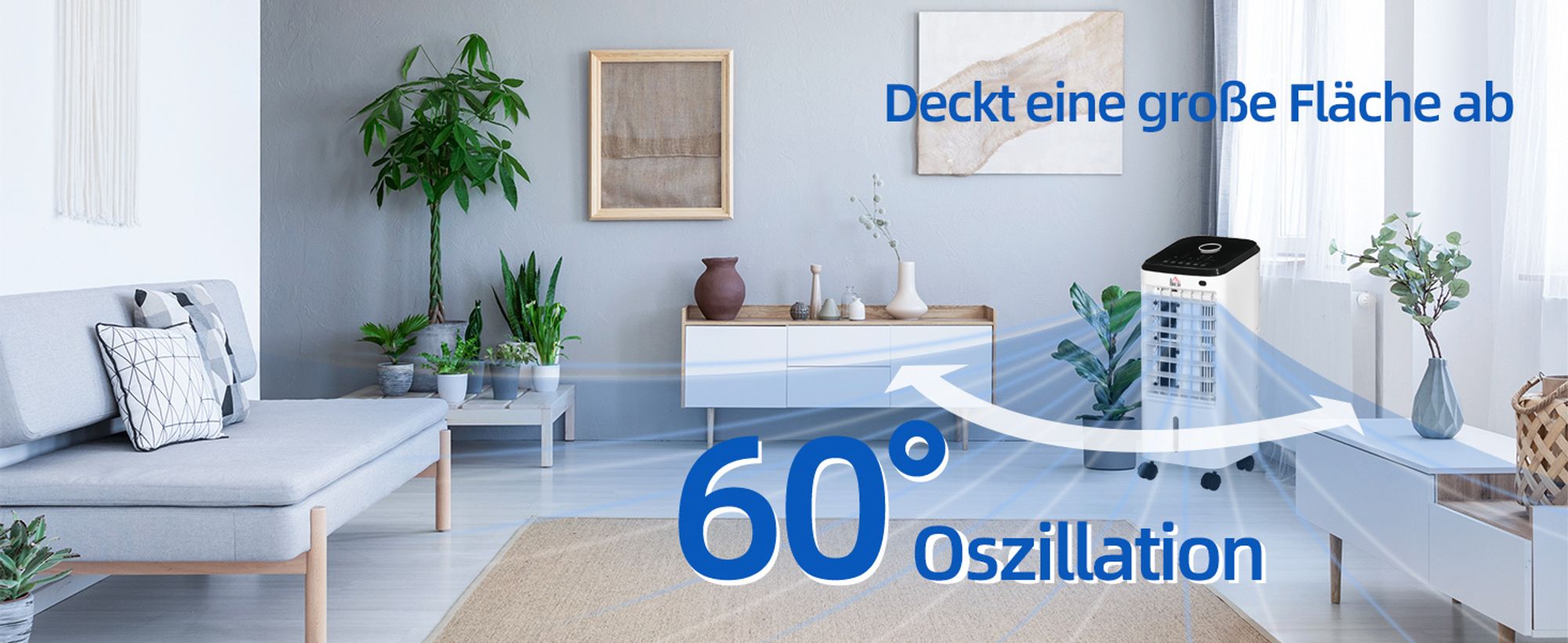 HOMCOM Mobile Luftkühler 3 in 1 Ventilator mit 3 Stufen 60° Oszillation