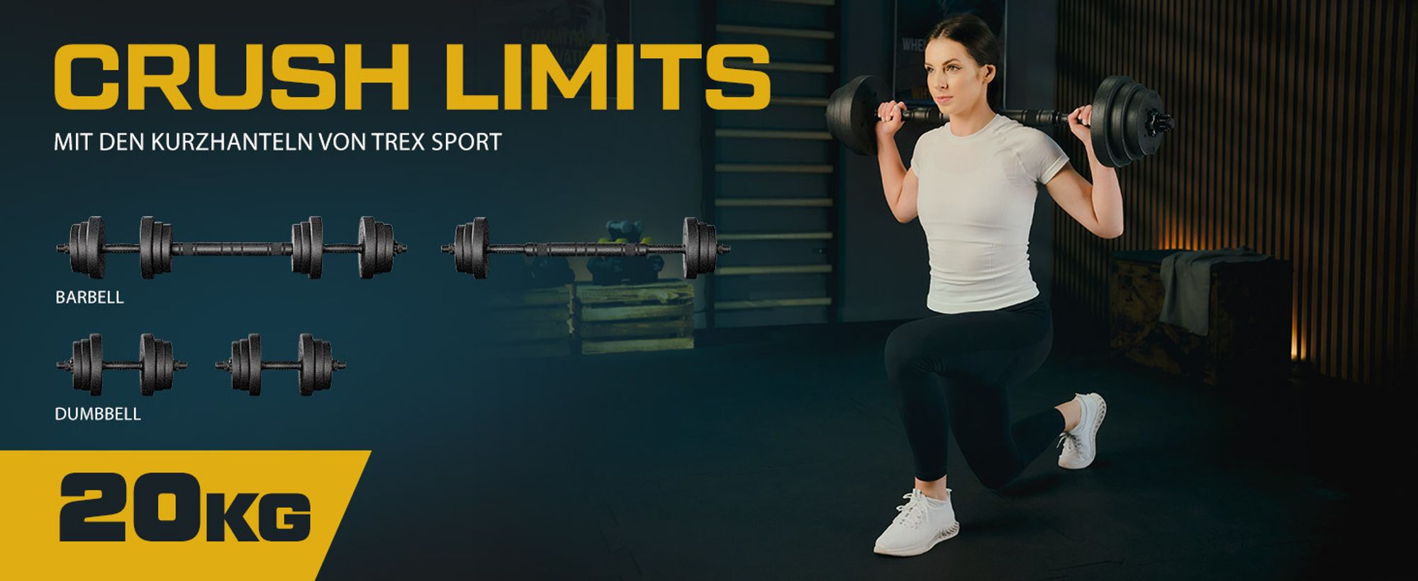 TREX SPORT Hantelset Kurzhanteln 2er Set 2x10kg | 20kg Dumbbell Hanteln Set, Kurzhantel Set mit Verbindungsrohr, Langhantel mit rutschfeste Griffe
