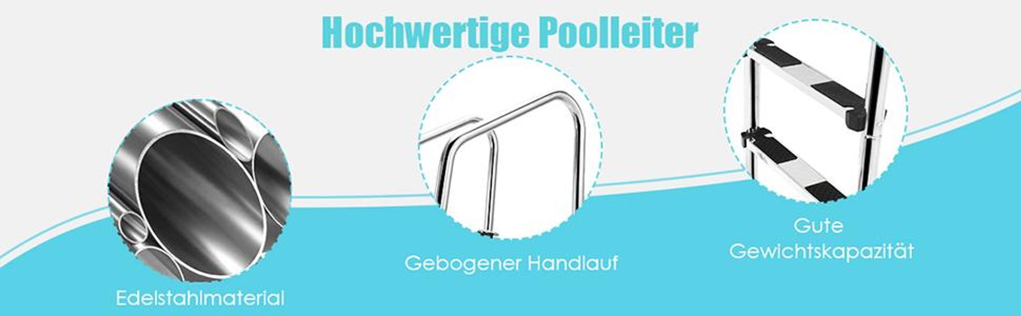 COSTWAY 3 stufiger Edelstahl Poolleiter, Schwimmbad Leiter bis 150kg belastbar, Einstiegsleiter Silber, Schwimmbadleiter rutschfest, Einbauleiter 53 x 63 x 147 cm