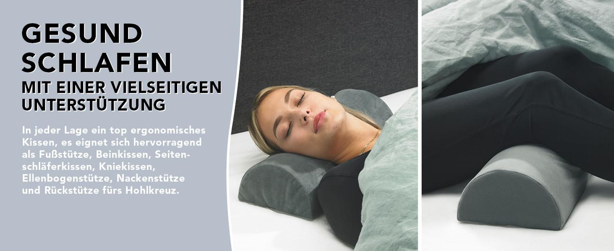 Kniekissen aus Kaltschaum | grau mit weichem Plüschbezug | Beinkissen | Nackenrolle halbrund| XDREAM