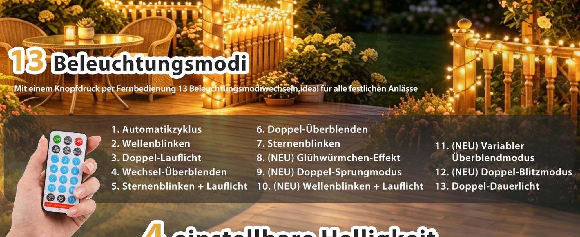 SALCAR 800 LED Solar Lichterkette Aussen 16m Cluster Lichterkette Außenmit Fernbedienung, 13 Modi Solarlichterkette Outdoor Deko