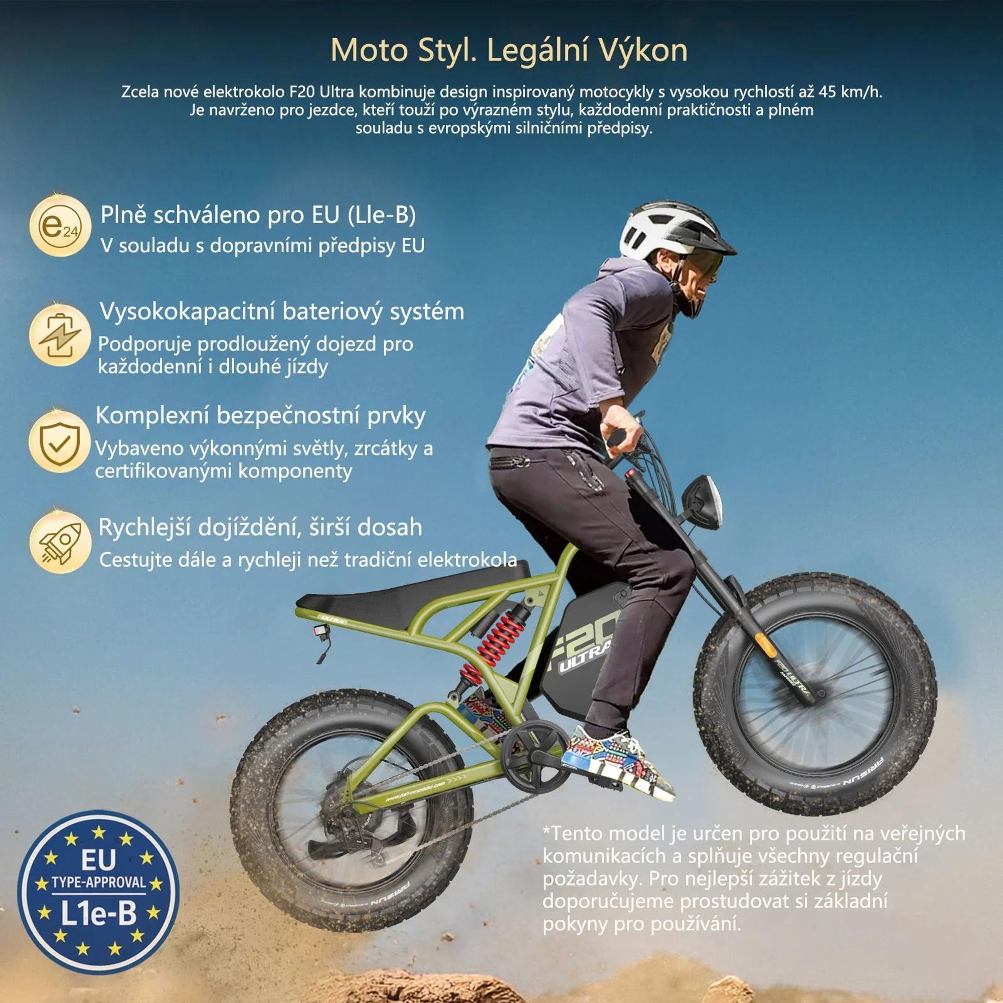 FAFREES F20 Ultra E-Bike (Typové schválení EU L1e-B) - Baterie 48V25AH 20 Palcové Pneumatiky Mechanické brzdy - Zelená