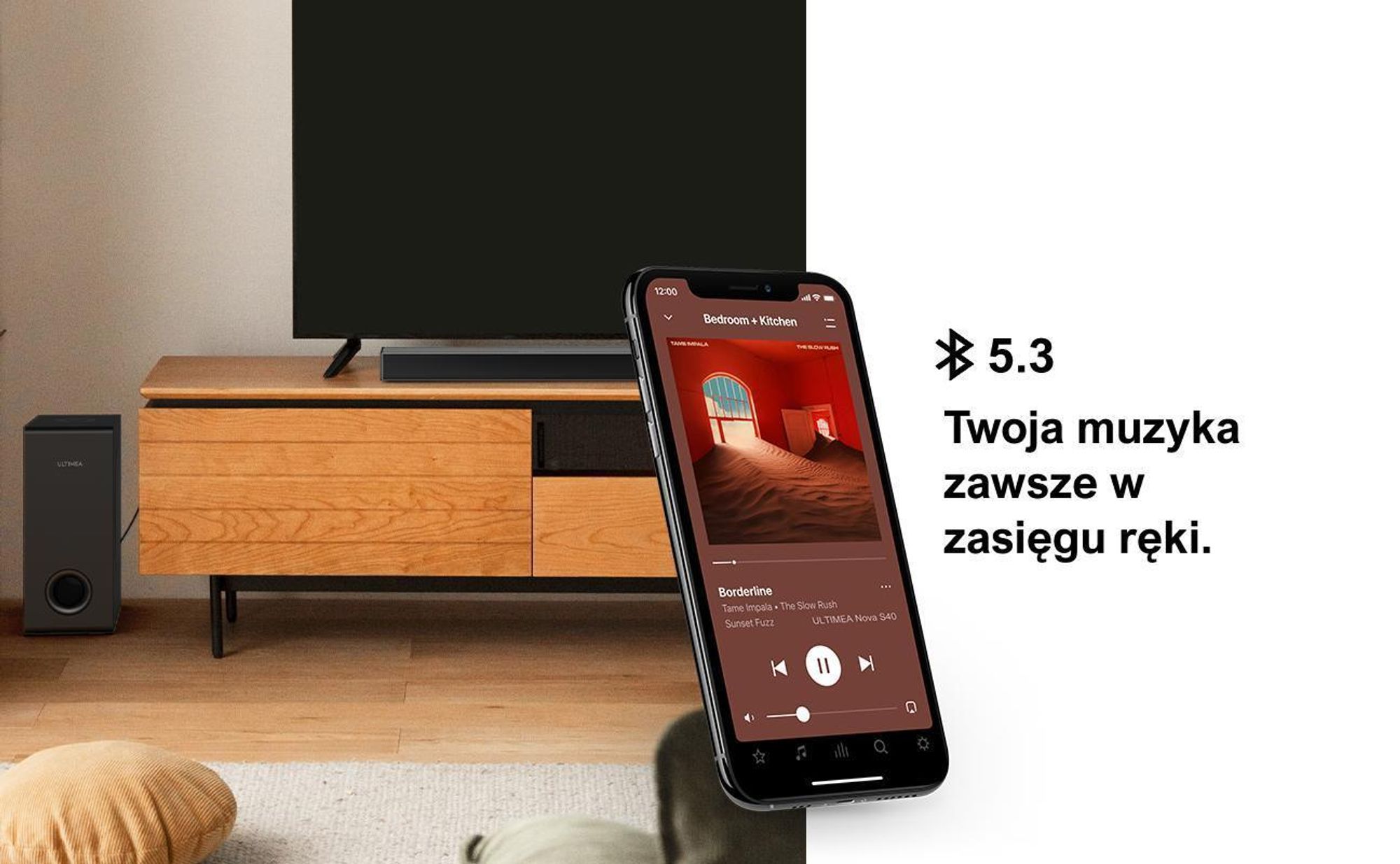 ULTIMEA soundbar 5,25'' głośnik niskotonowy, BASSMAX, smukła konstrukcja 3,8 cm, Nova S40