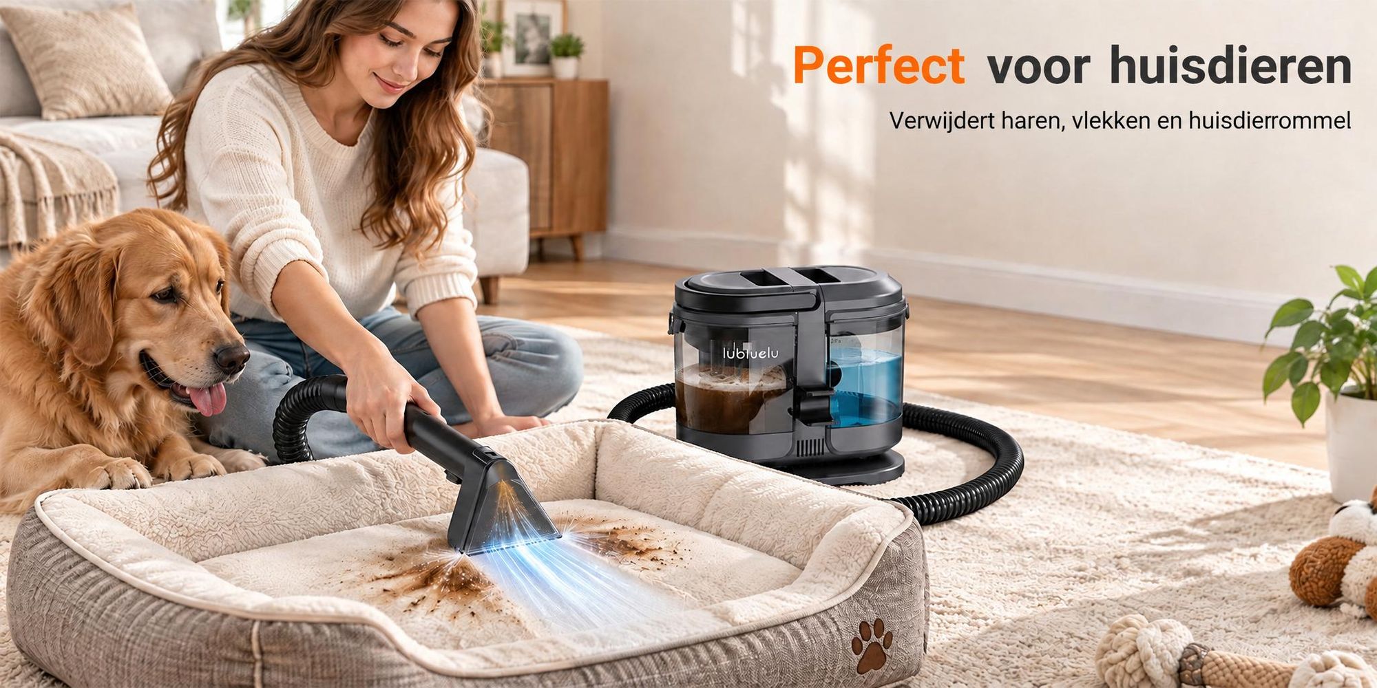 Lubluelu V1 Tapijt- en Bekledingsreiniger, 18.000 Pa, 450 W, Dubbele Watertank van 1,8 L + 0,9 L, Compact voor Banken, Autostoelen en Tapijten