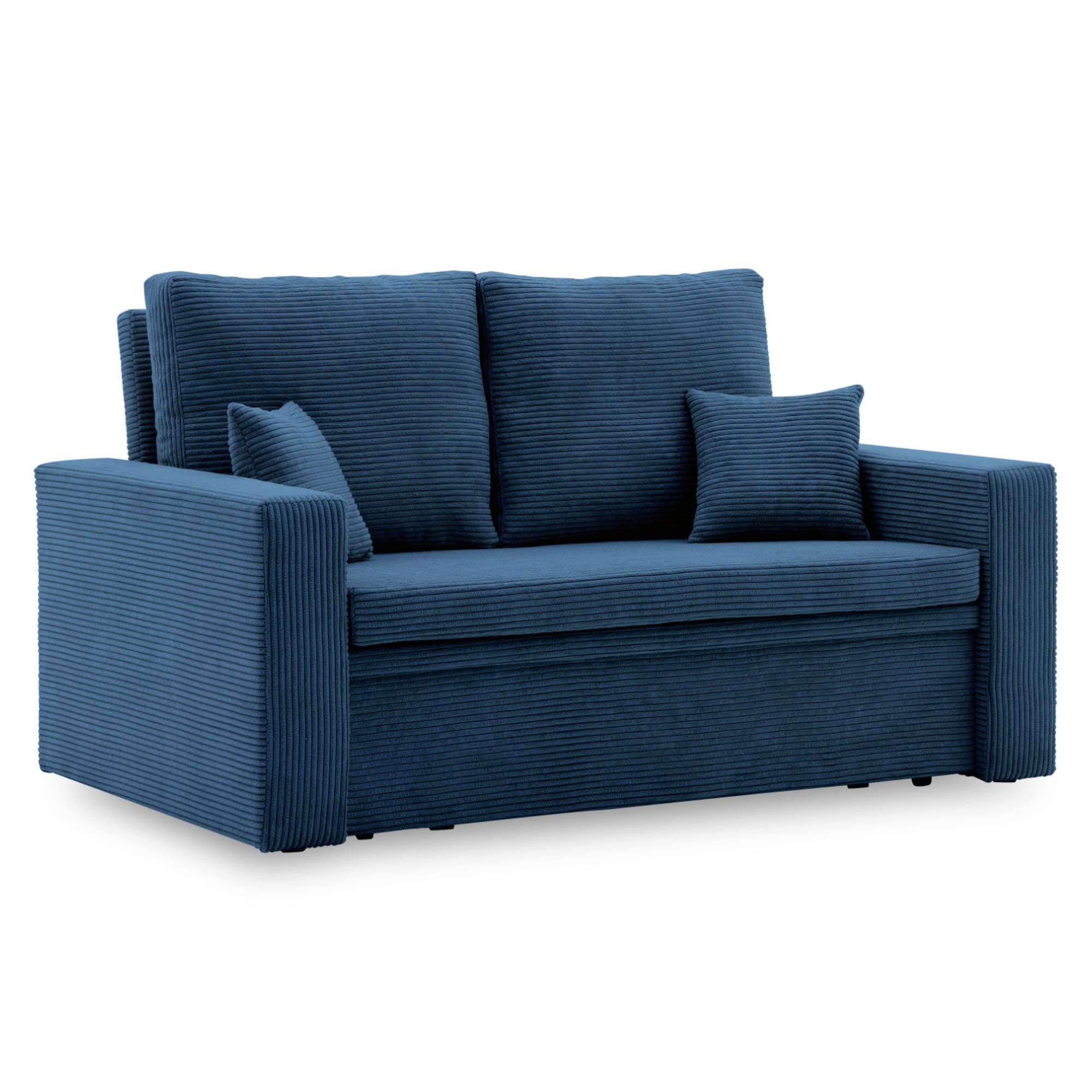 Sofa AIKIDO 150x85 - mit schlaffunktion - Farben zur Auswahl - modernen Sofa - mit Bettkasten - Moderner Cordstoff - Stoff POSO 005 Dunkelblau