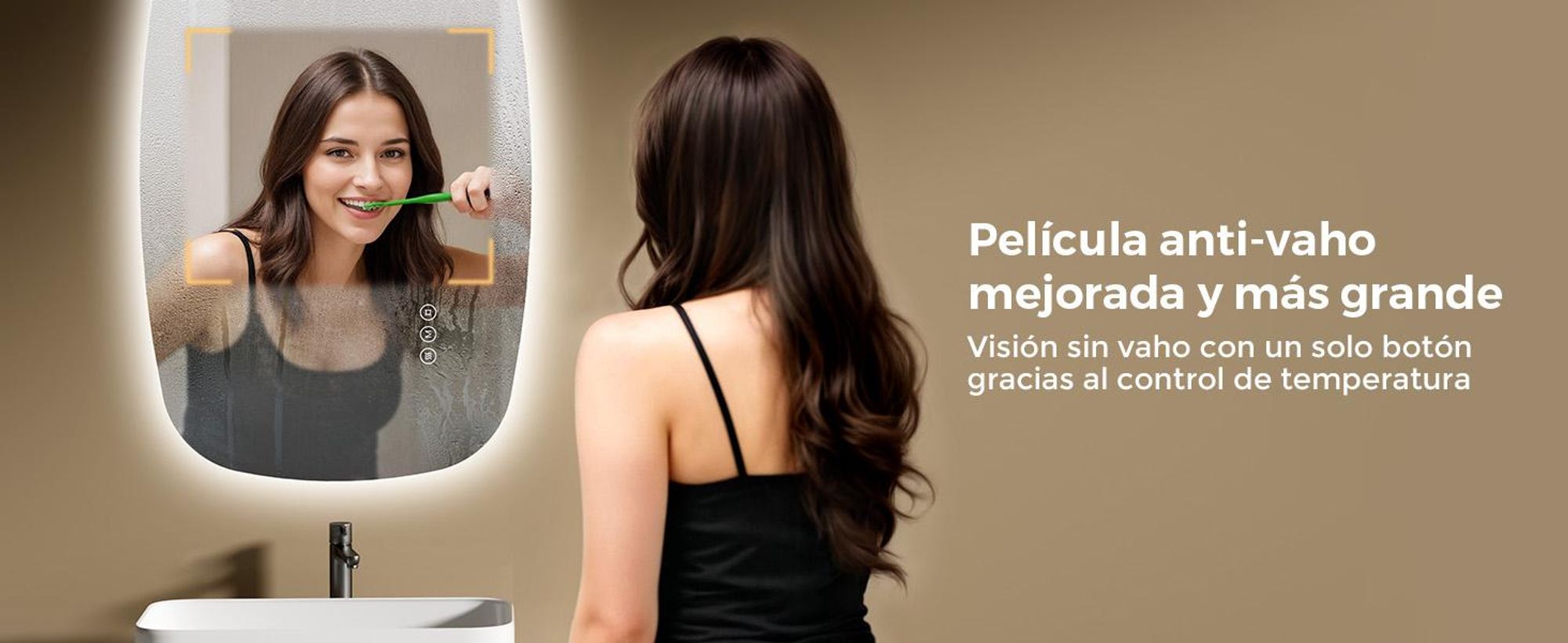 Espejo de pared LED S'AFIELINA, 70x45 cm – Espejo de baño con iluminación, vidrio HD, regulable, LED de 3 colores, antiniebla, para colgar horizontal o verticalmente
