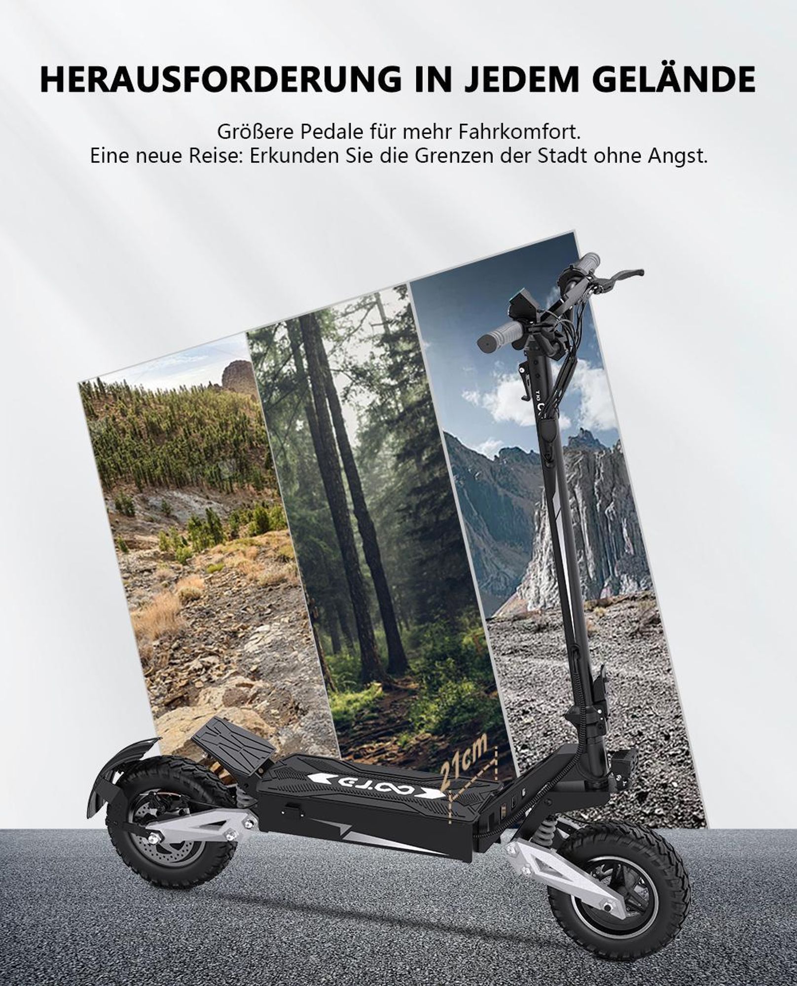 Elektroroller OOTD T10 - Motor 500W Akku 48V13.5AH 11" Reifen Scheibenbremse - Schwarz Grau