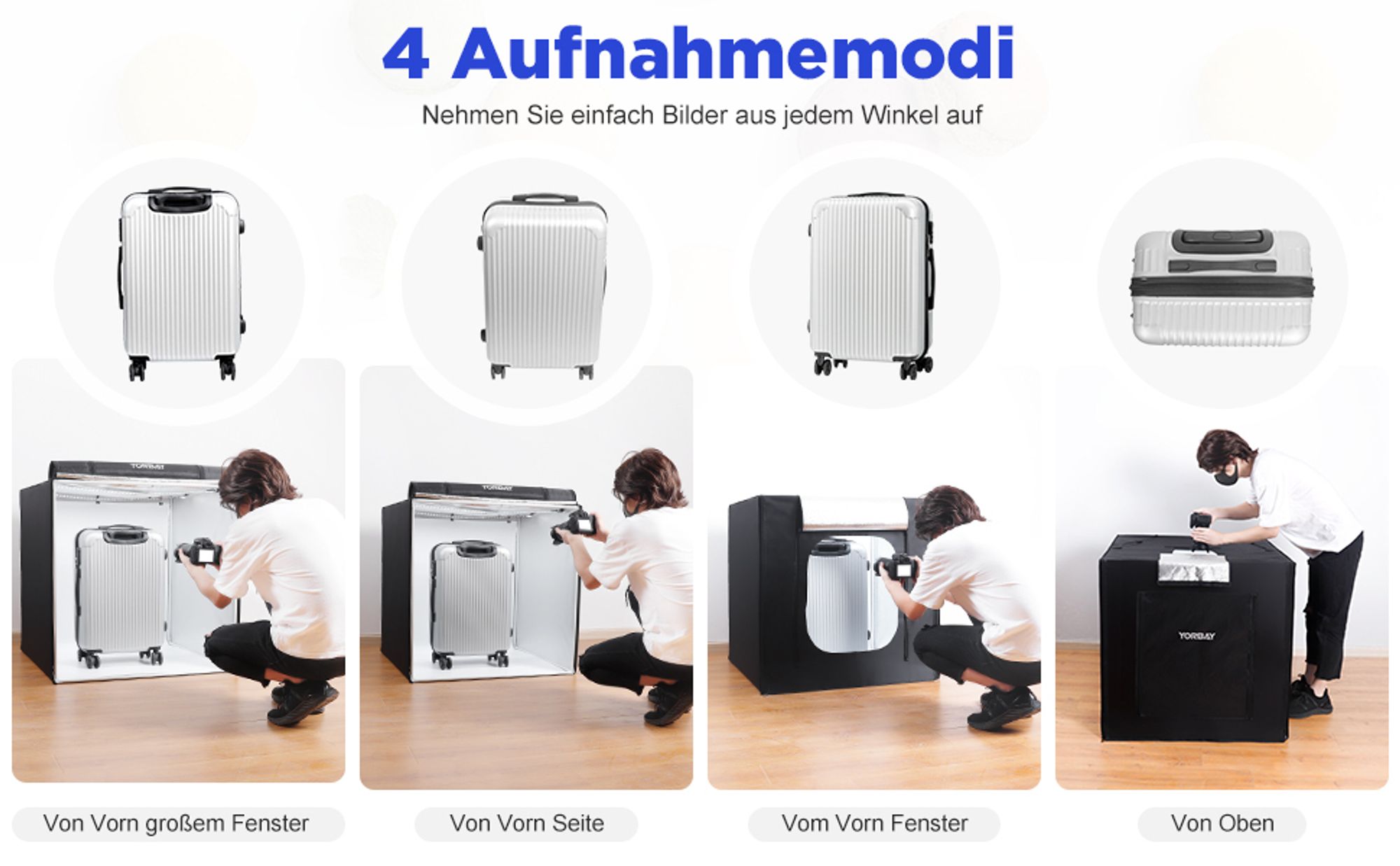 Yorbay Fotostudio Set 80 x 80 x 80cm CRI 95+ LED-Fotobox Lichtbox Lichtwürfel Fotografie Lichtzelt inkl. 4 PVC-Hintergrundfolien (schwarz, weiß, grau, warm-weiß) Mehrweg