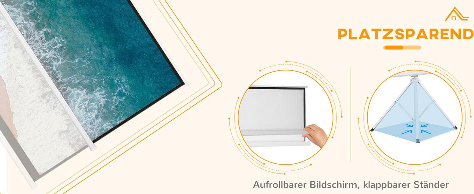 HOMCOM Beamer Leinwand mit Stativ, 4:3 Projektionsfläche, Präsentationswand