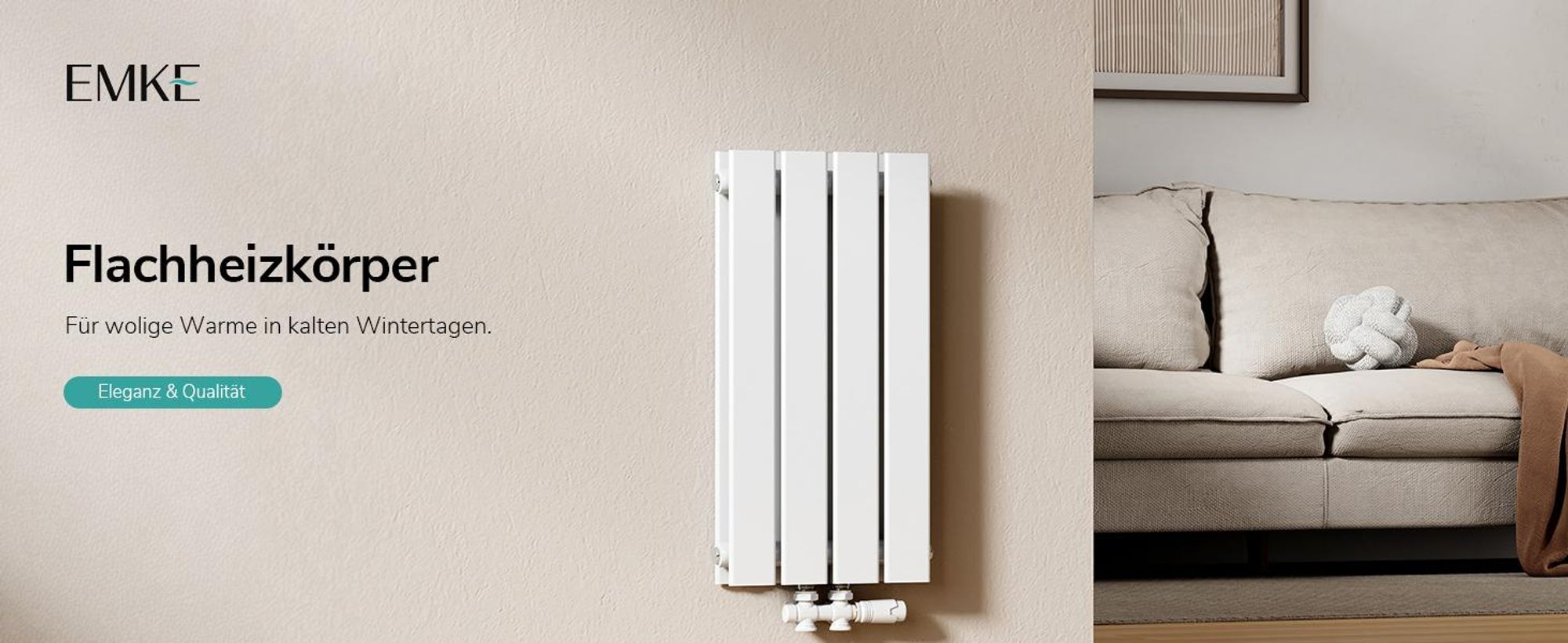 EMKE Heizkörper Design Doppellagig Paneelheizkörper 600x300mm Weiß Badheizkörper 327 Watt Mittelanschluss Flachheizkörper ohne Heizstab