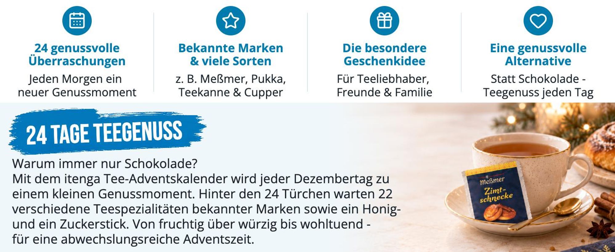 itenga Adventskalender Tea Time mit Tee 50 x 35 x 4,6 cm
