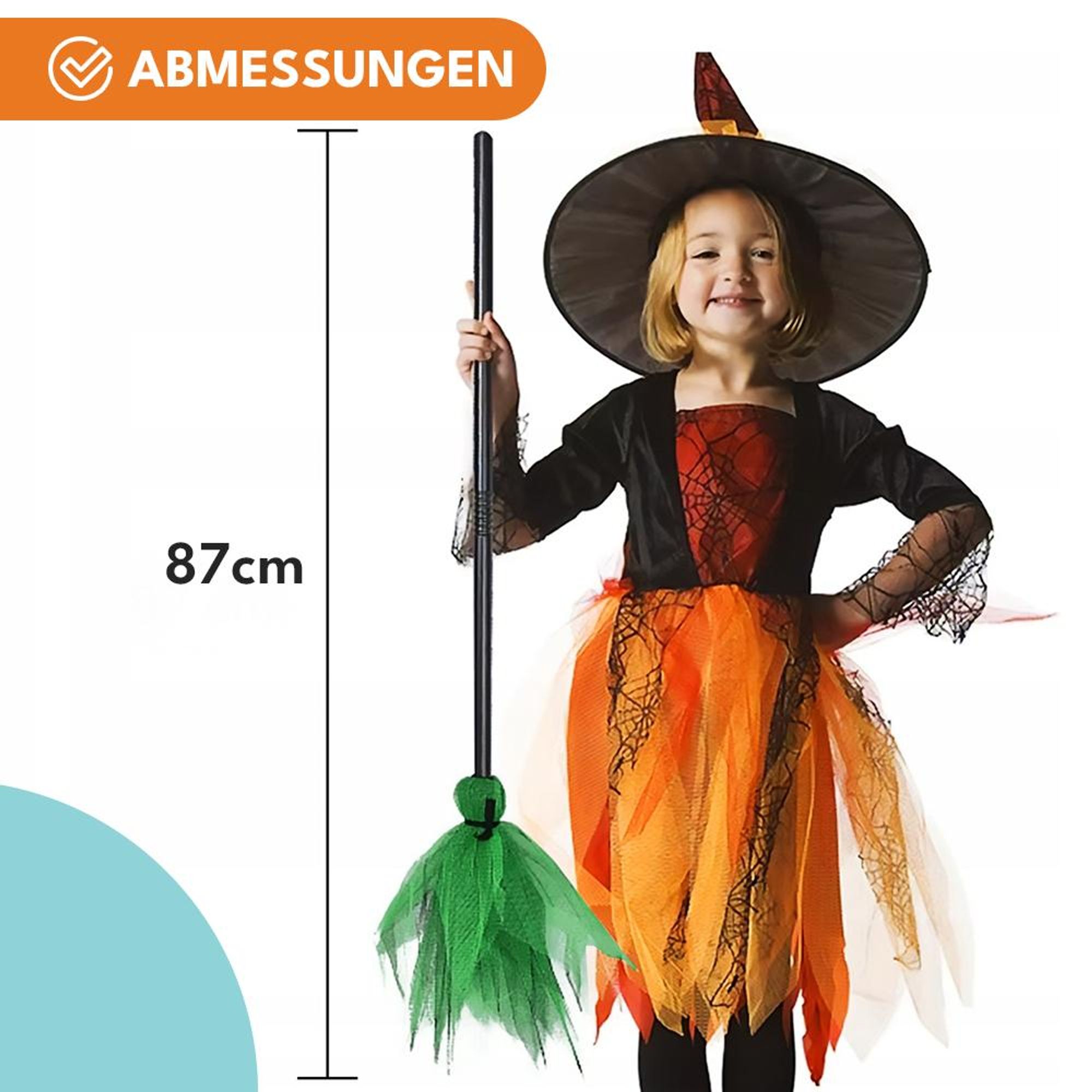 KRUMAD Hexenbesen Grün 87 cm – zusammenklappbar, leicht & stabil, Kostüm Zubehör für Kinder & Erwachsene, Halloween & Karneval