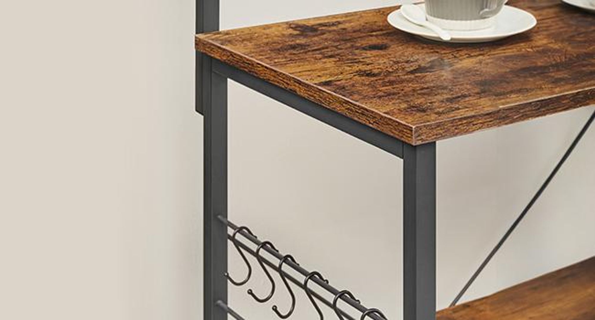 VASAGLE Küchenregal mit 6 S-Haken, Gewürzregal, dunkelbraun