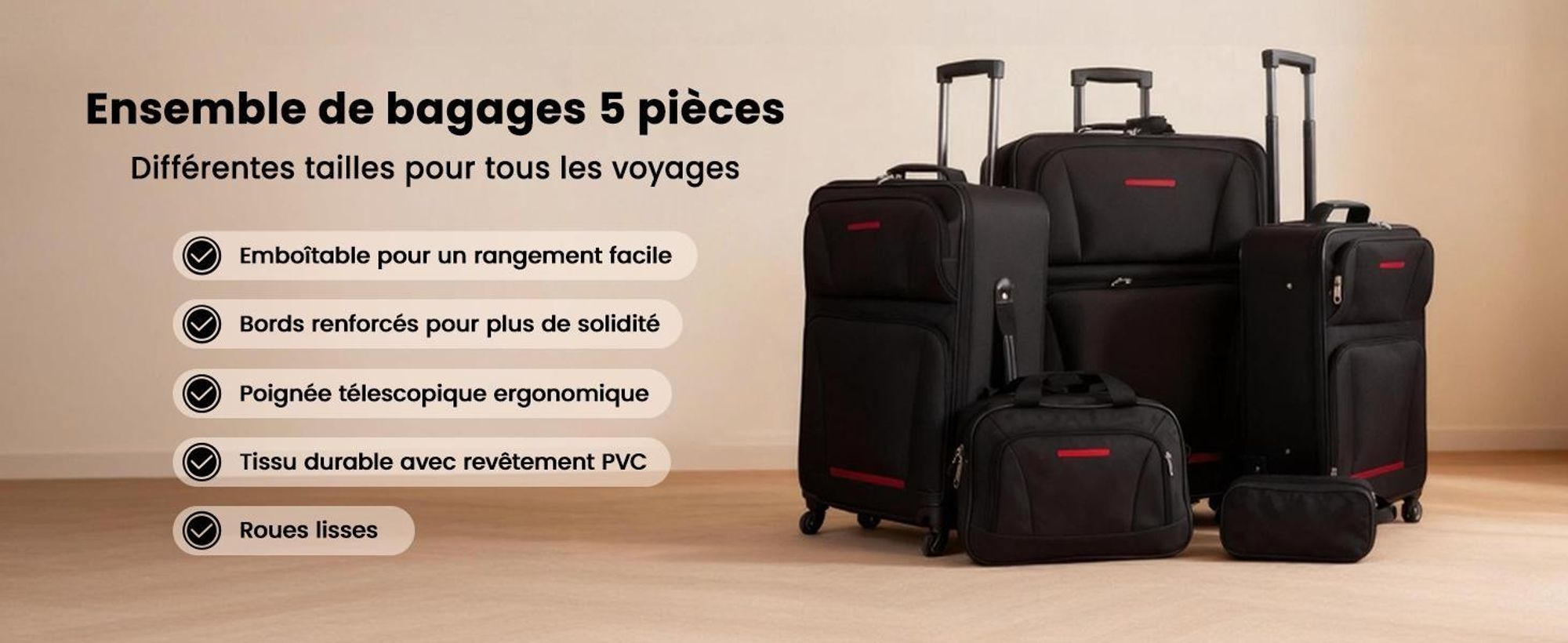 vidaXL Set de voyage Set de valises 5 pièces noir