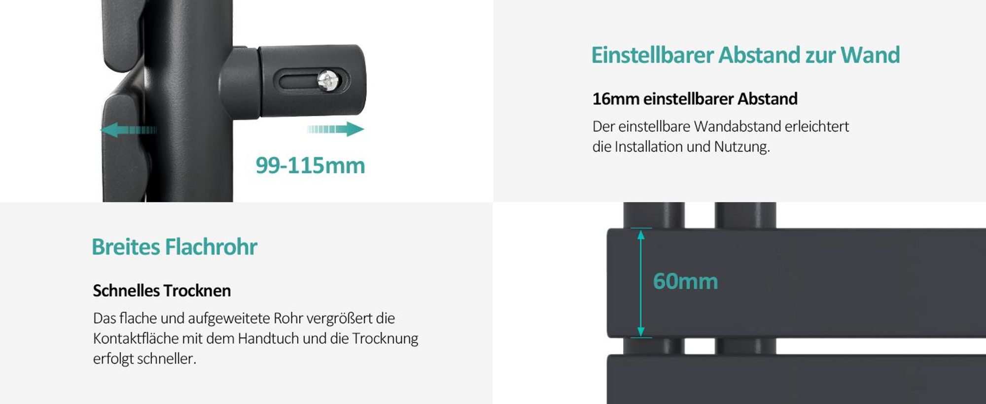 EMKE Handtuchtrockner Elektrisch Asymmetrie Badheizkörper mit Timing Thermostat Handtuchwärmer 762 x 600mm Anthrazit Handtuchhalter Heizkörper mit 400W Heizstab