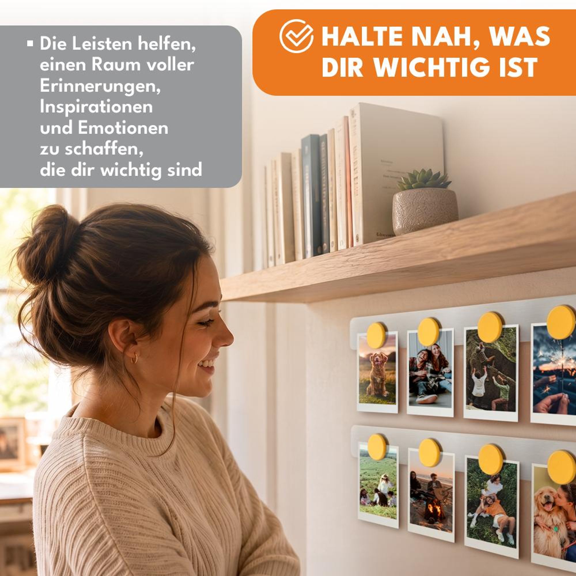 KRUMAD Magnetleiste, Magnetstreifen selbstklebend 4 Stück mit 16 Magnetstiften, Magnetleiste aus Metall für Fotos, Notizen, Papiere, Kalender und Büro