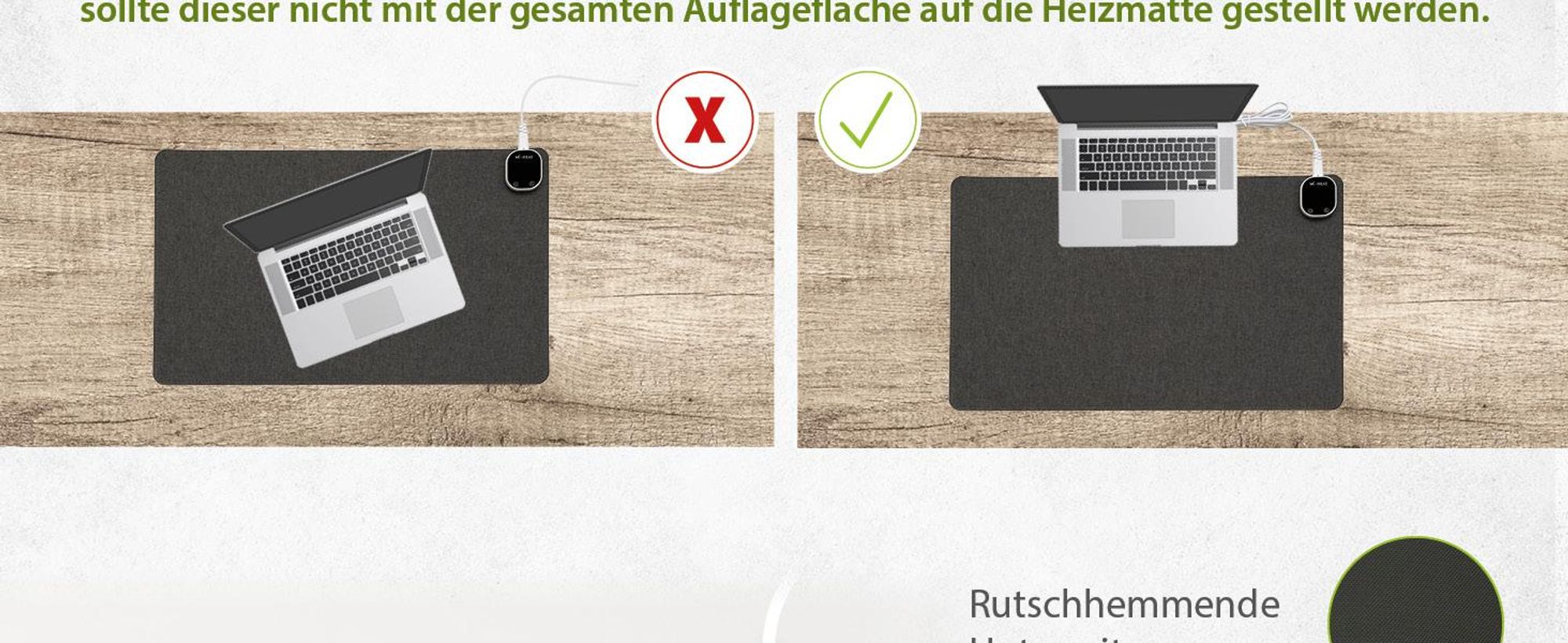 Schreibtischunterlage Mauspad beheizt 60x36cm 4 Heizstufen Abschaltautomatik Schreibtischauflage Schreibtisch Auflage Unterlage