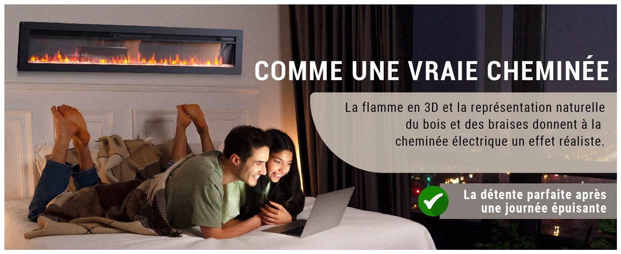 Cheminée électrique encastrable BALDERIA Agnes 60 – Puissance de chauffage jusqu'à 1 800 W, noire