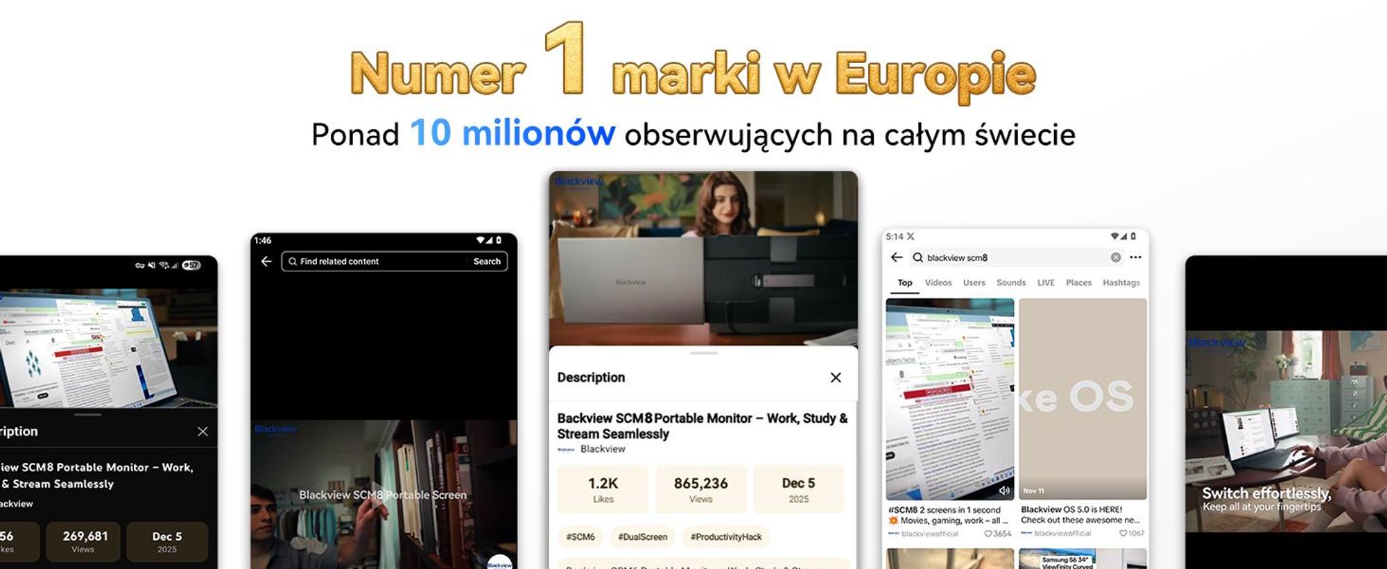 Blackview SCM8 – przenośny monitor o przekątnej 15,6", ultracienki ekran komputerowy o rozdzielczości 1920×1200 (do laptopów 13–17,3"), certyfikat obrót w poziomie o 180°