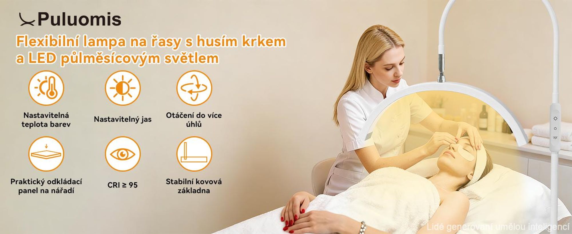 Puluomis LED Beauty stojací lampa, výškově nastavitelná lampa s dálkovým ovládáním, 3 barevné teploty a plynulý stmívač, 320° husí krk, prodloužení řas