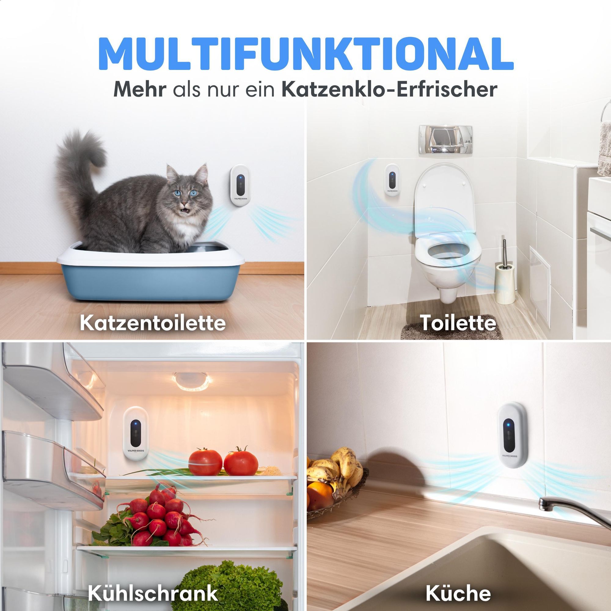 Vulpes Goods® atzentoilette Geruchsentferner, Katzenklo-Geruchsentferner, Air Eliminator, Aktiver Sauerstoff, Ozon & Ionen, Für alle Katzenstreu, Weiß