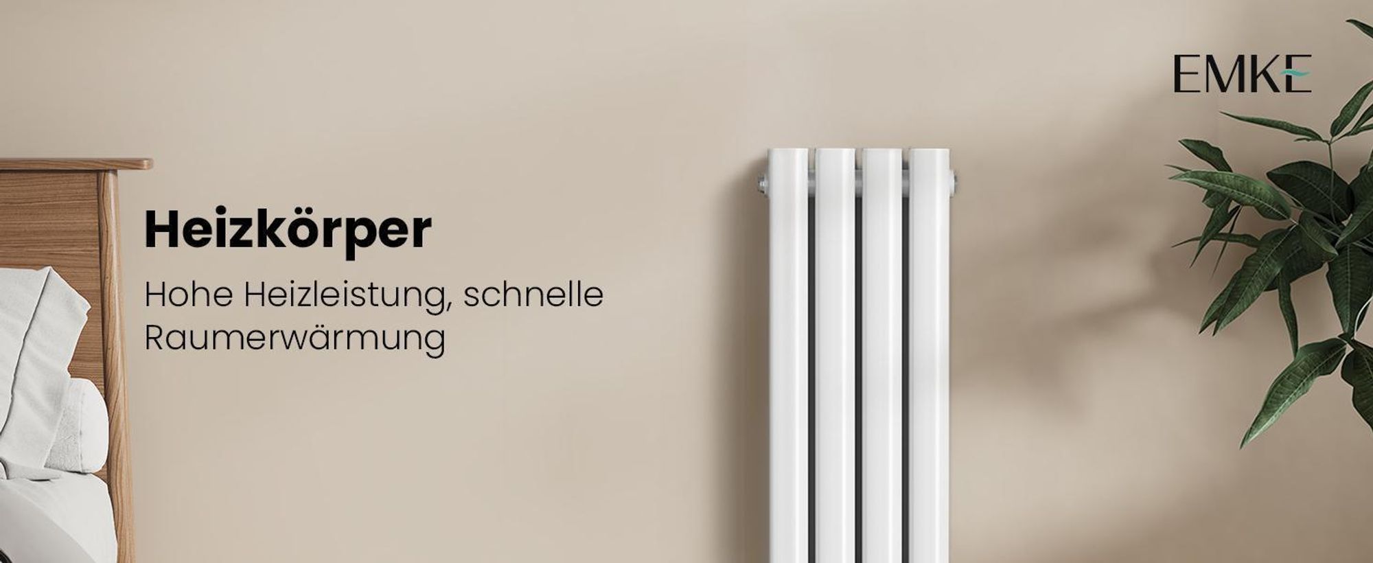 EMKE Design-Röhrenheizkörper für Warmwasserbetrieb Mittelanschluss Vertikal Oval Einlagig 266 Watt 24cm x 90cm Weiß ohne Heizstab
