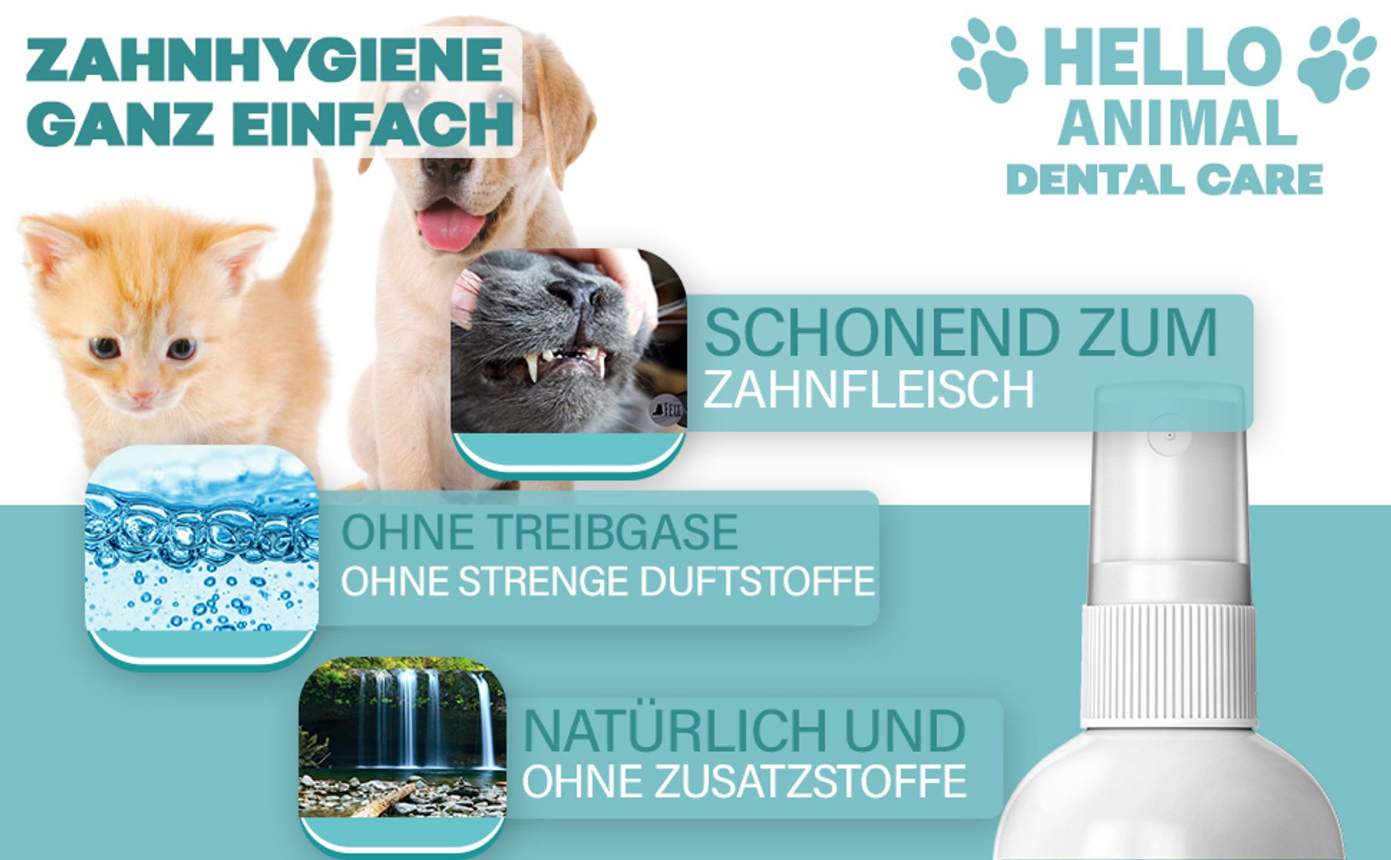 Hello Animal® – Dental Spray - für Hunde und Katzen – Zahnsteinspray für Hunde – Zahnstein selbst entfernen – Zahnspray für Hunde gegen Mundgeruch