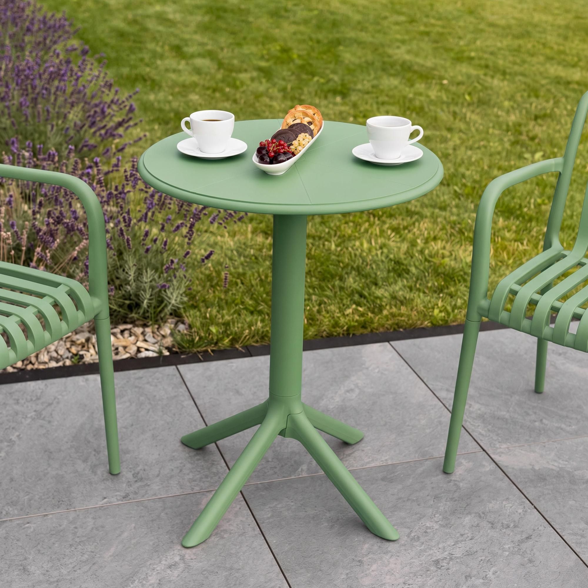 di volio Gartentisch DEGO - runder Outdoor Tisch für Balkon & Terrasse, Ø60 cm, wetterfest - grün