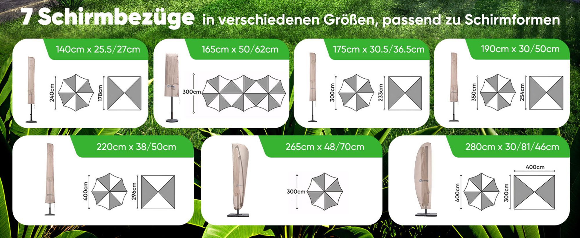 Sekey Sonnenschirm Schutzhülle Wasserdicht Abdeckung Abdeckhaube Schutzhaube aus Polyester, für 300 cm Ampelschirm, Taupe