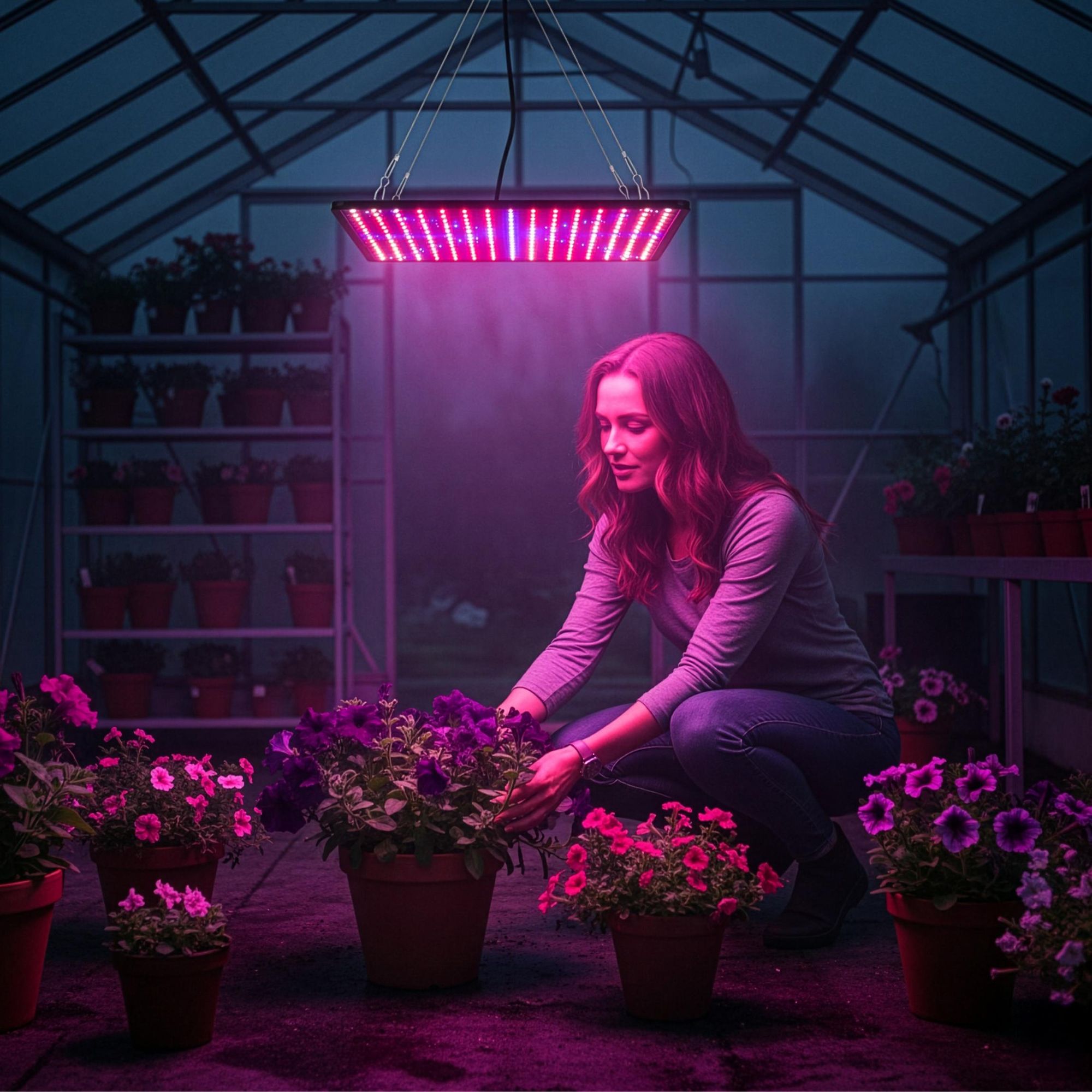LED Pflanzenlampe 1000W Vollspektrum Panel, 225 LEDs Grow Light für Gemüse & Blumen, Ultra-Slim Pflanzenlicht 36W, EVI TECH UV LED Slim