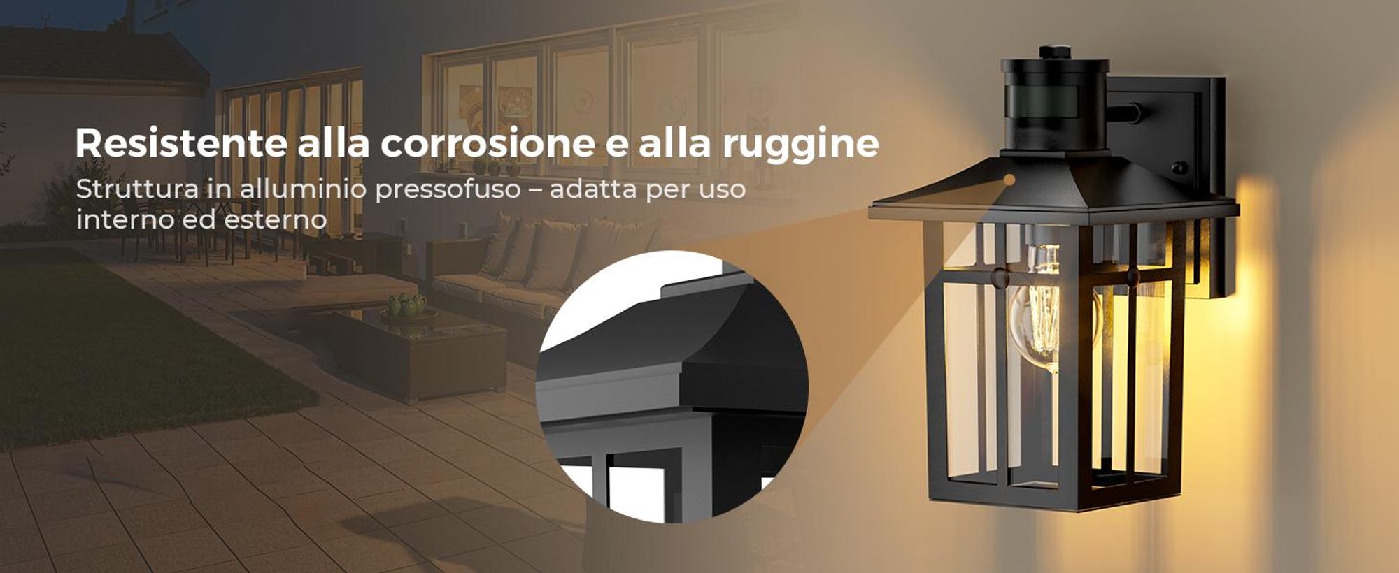 Lámpara exterior S'AFIELINA con sensor de movimiento, aplique de pared E27 para terraza, fachada, luz exterior negra, diseño vintage, juego de 2 unidades