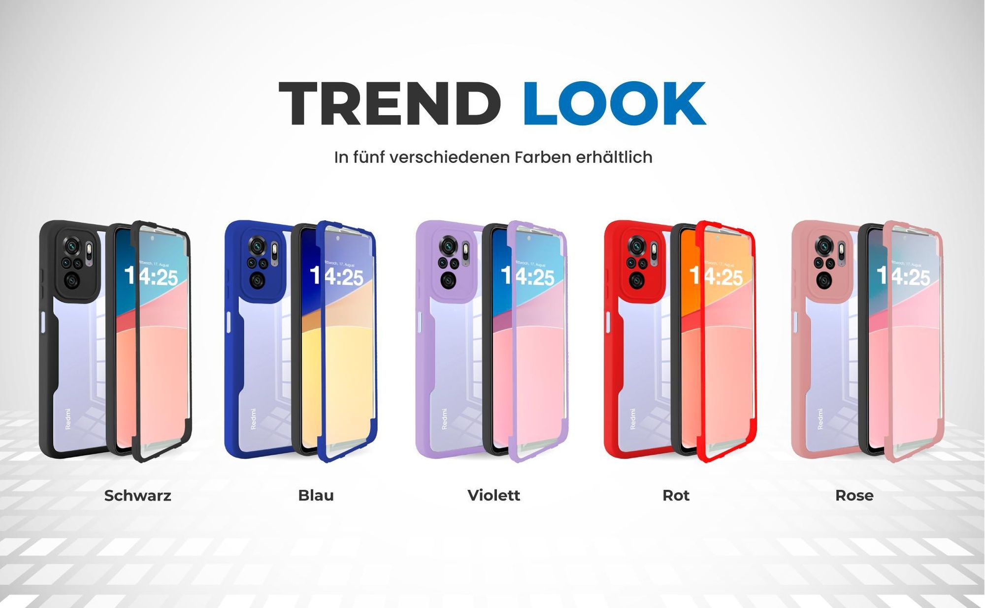 360 Grad Cover Front Back für Xiaomi Redmi Note 10 Pro in verschiedenen Farben