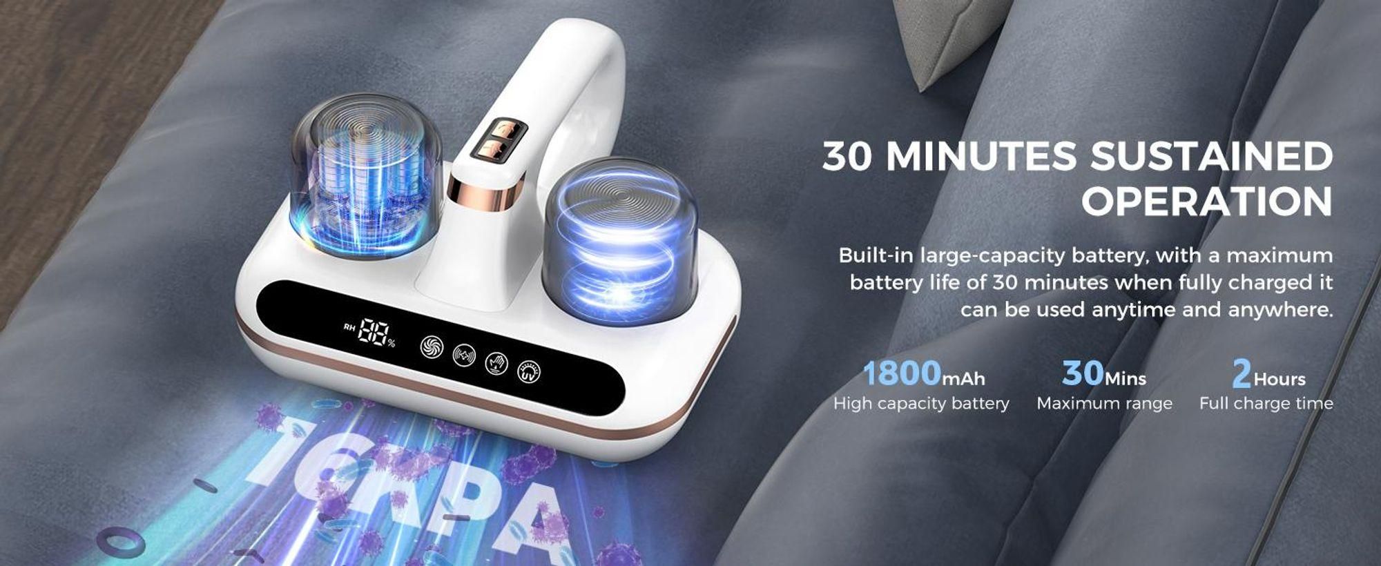 Matratzenstaubsauger, 5-in-1 kabelloser Bettstaubsauger, 16000 Pa starke Saugkraft, UV-C-Licht, Ultraschall-Technologie, geeignet für Staub, Tierhaare