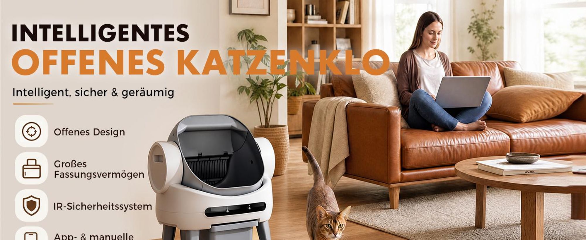 GTPLAYER Selbstreinigende Katzentoilette, 10L Großer Abfallbehälter, APP Steuerung mit Display und Antiklemmfunktion, Geeignet für alle Katzenstreu
