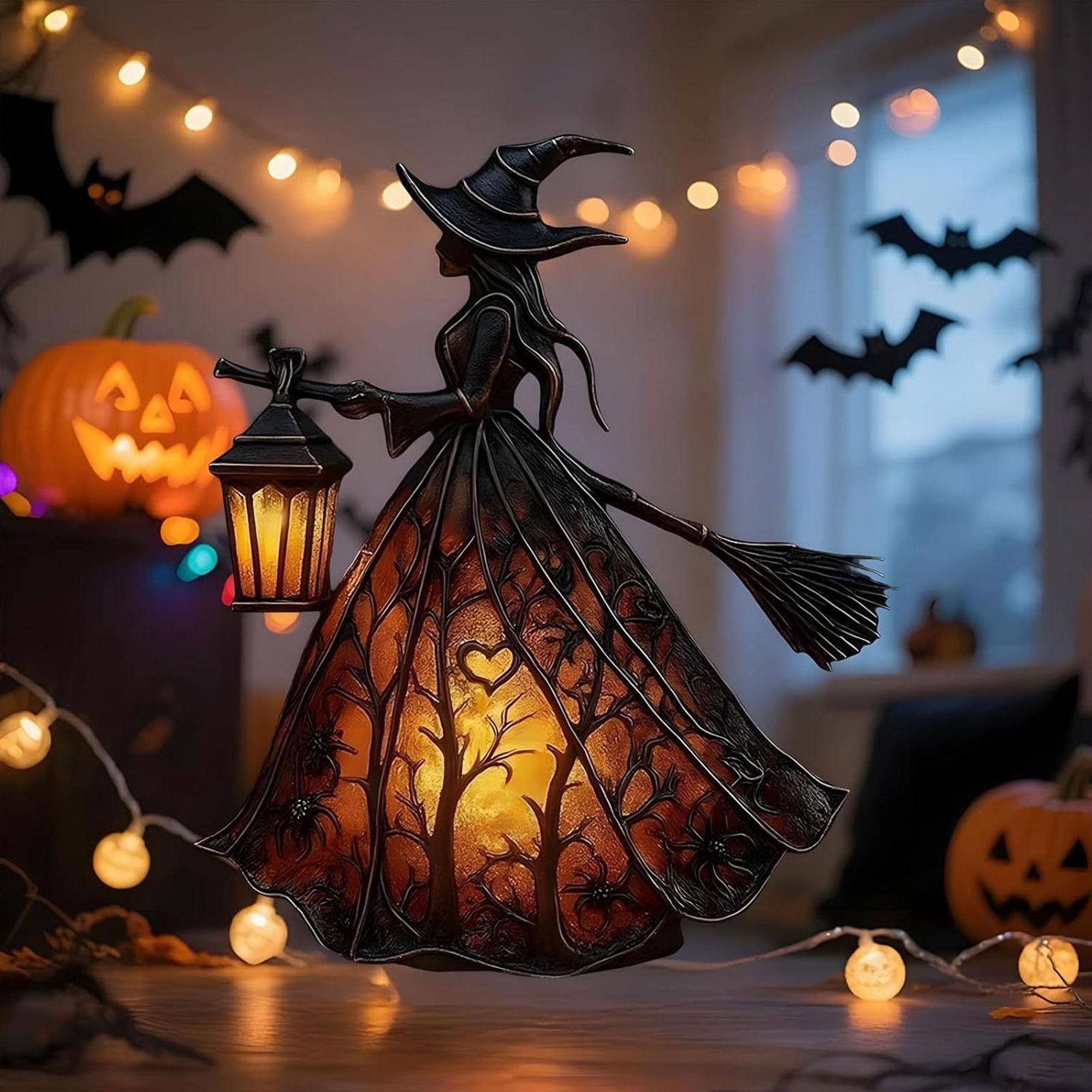 Halloween Hexenlampe Nachtlicht aus Kunstharz, gotisches und gruseliges 3D Nachtlicht, Halloween-Dekoration, für Schlafzimmer, Party, USB-betriebene
