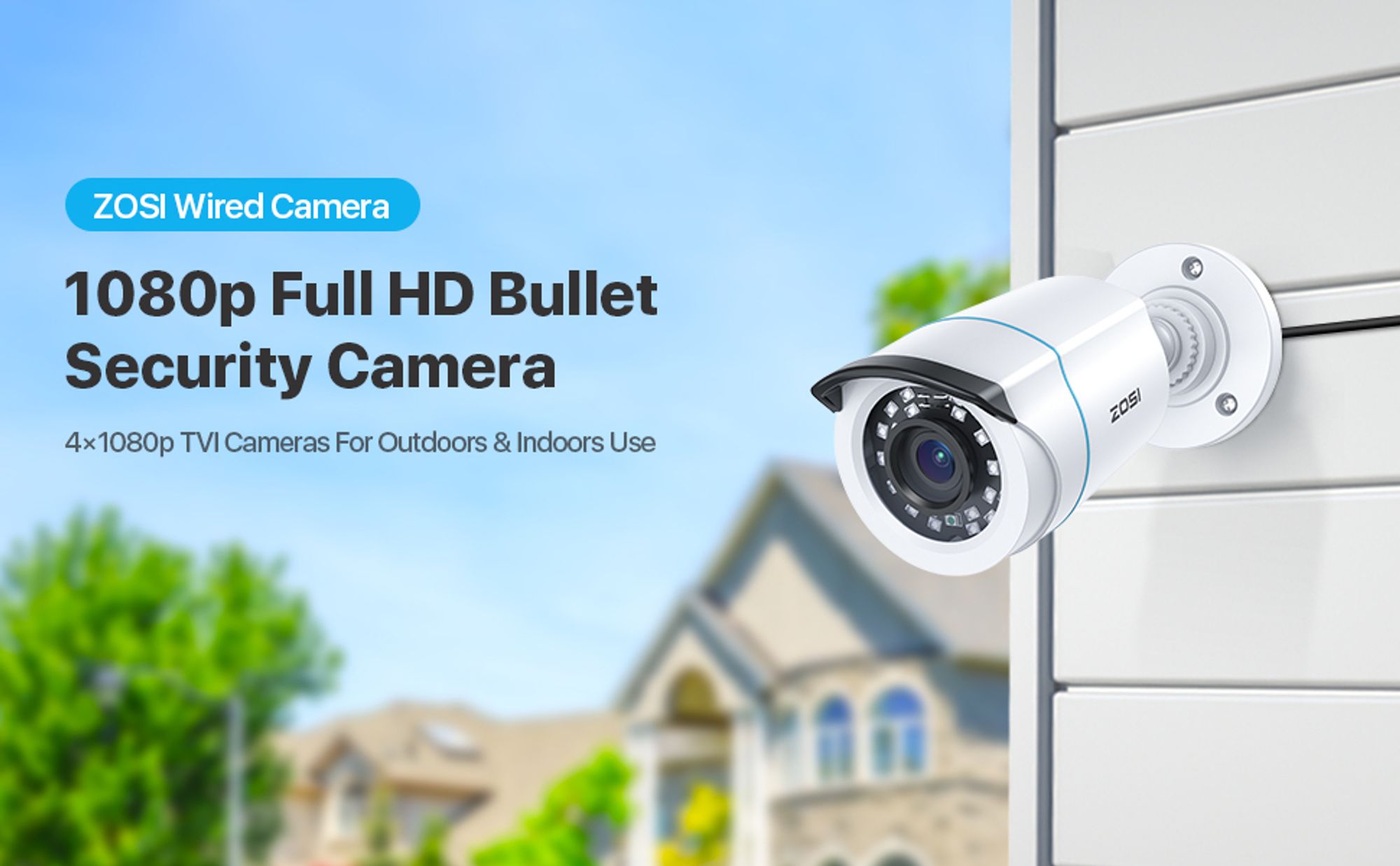 ZOSI 4 Stück 2MP 1080P Outdoor Video Überwachungskamera Set mit Netzteil und Videokabel, 1080P TVI HD BNC Ausgang, Für Ihnen und Außen, Zusatz Kamera