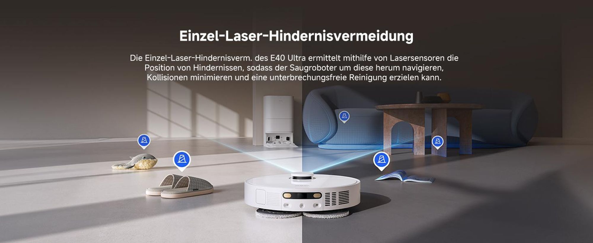 MOVA E40 Ultra – Saug- & Wischroboter, 19.000 Pa, automatische Leerung, MaxiReach-Wischmopp, Seitenbürste, All-in-One-Station, bis 75 Tage Reinigung