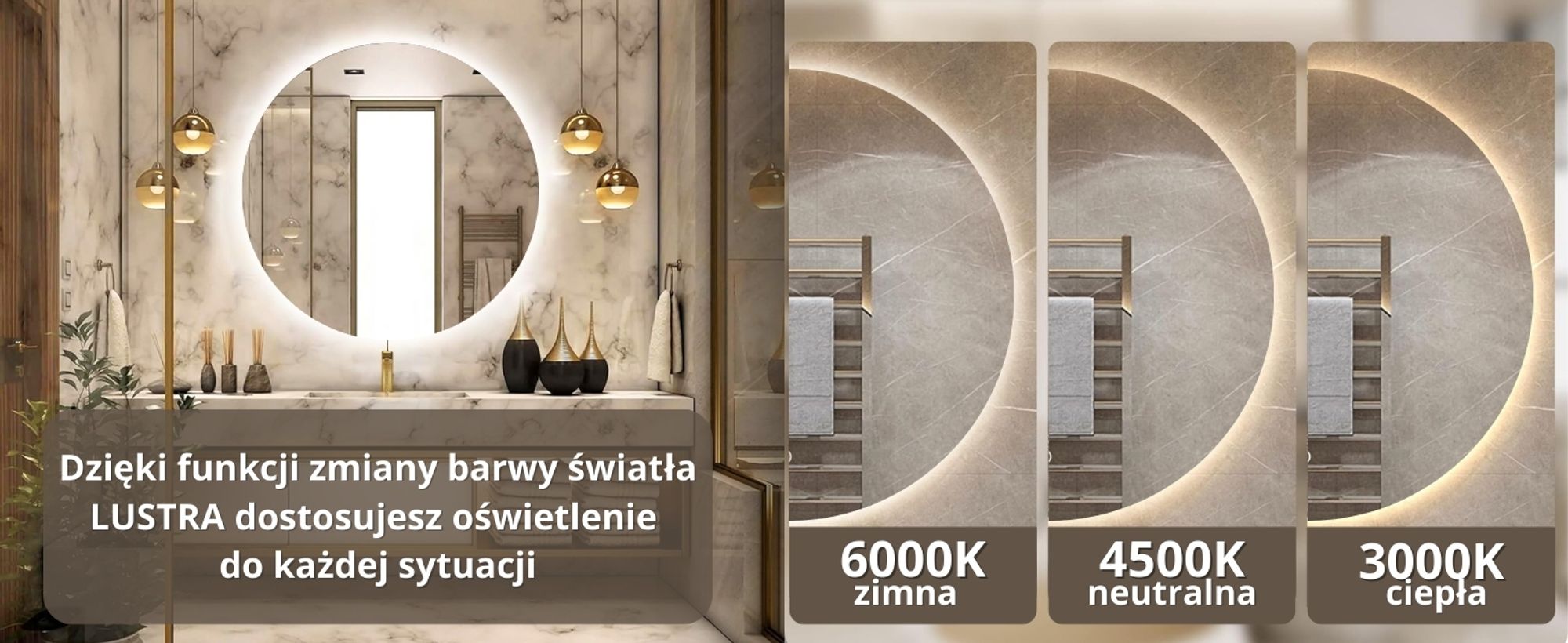 SAVE ®HOME Okrągłe lustro łazienkowe LED - 80 cm - PODŚWIETLANE - 3 BARWY ŚWIATŁA - ŚCIEMNIALNE - BEZ PARY - DOTYKOWE - LUSTRO ŚCIENNE