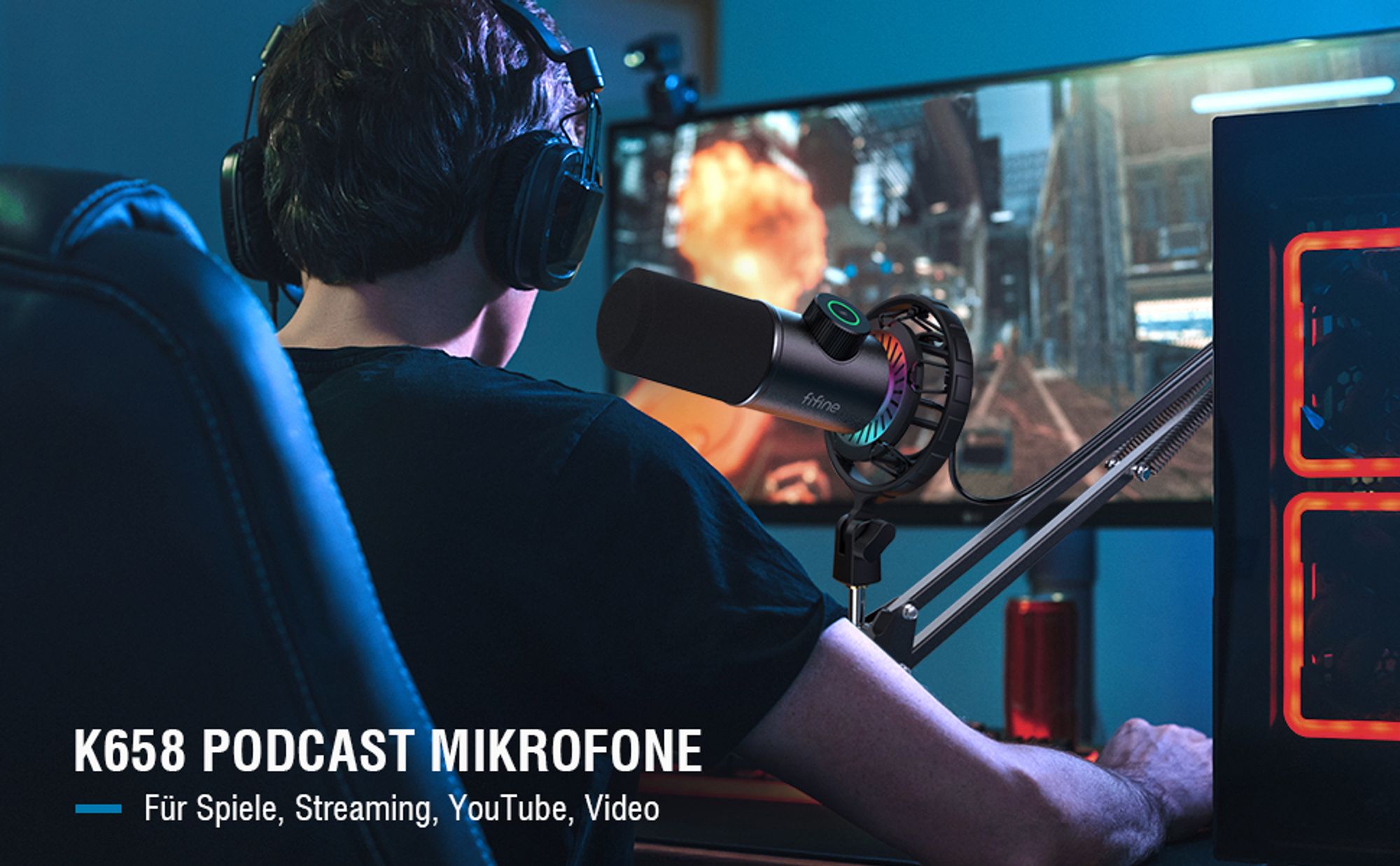 FIFINE Mikrofon PC USB C,Gaming Mikrofon PS4 PS5 MAC, Dynamische Microphone RGB