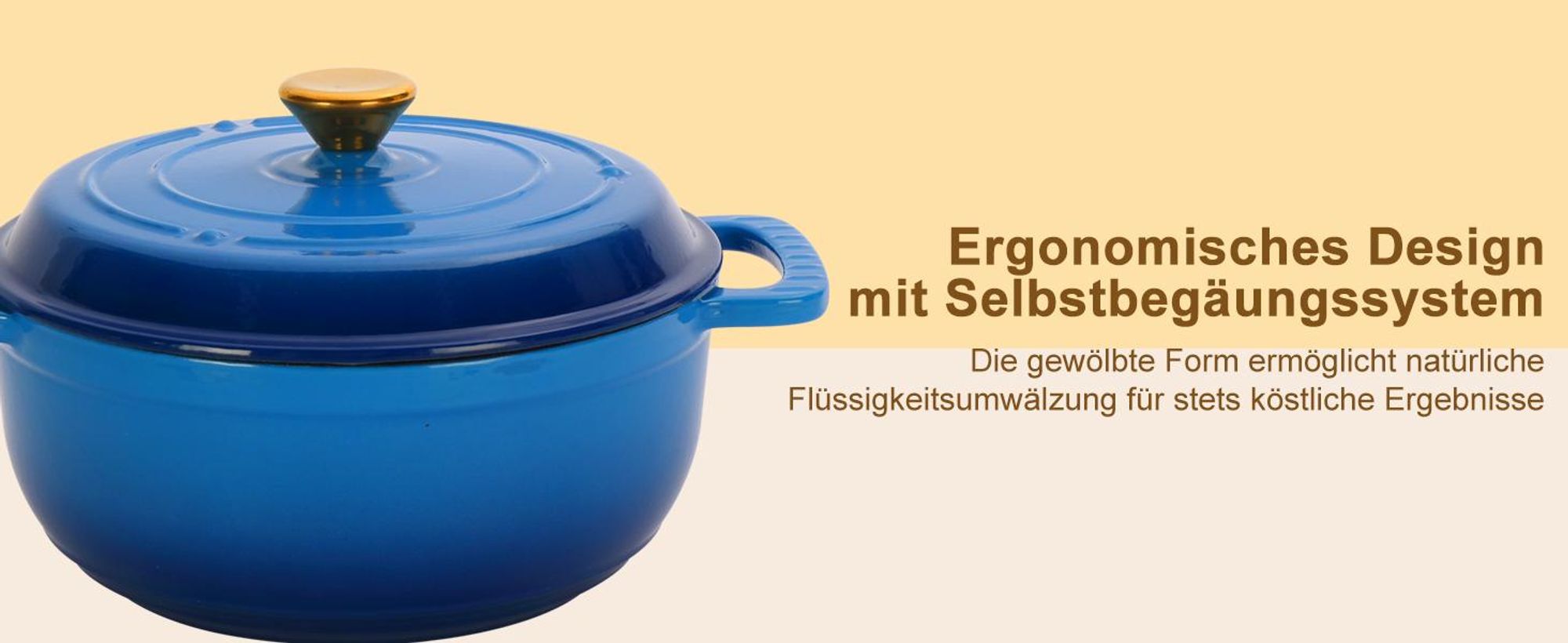 FCH Gusseisen Topf 26cm - 6QT-5.5L Emaille Bräter mit Deckel backofengeeignet - für Küche Backen Schmoren Braten (Blau)