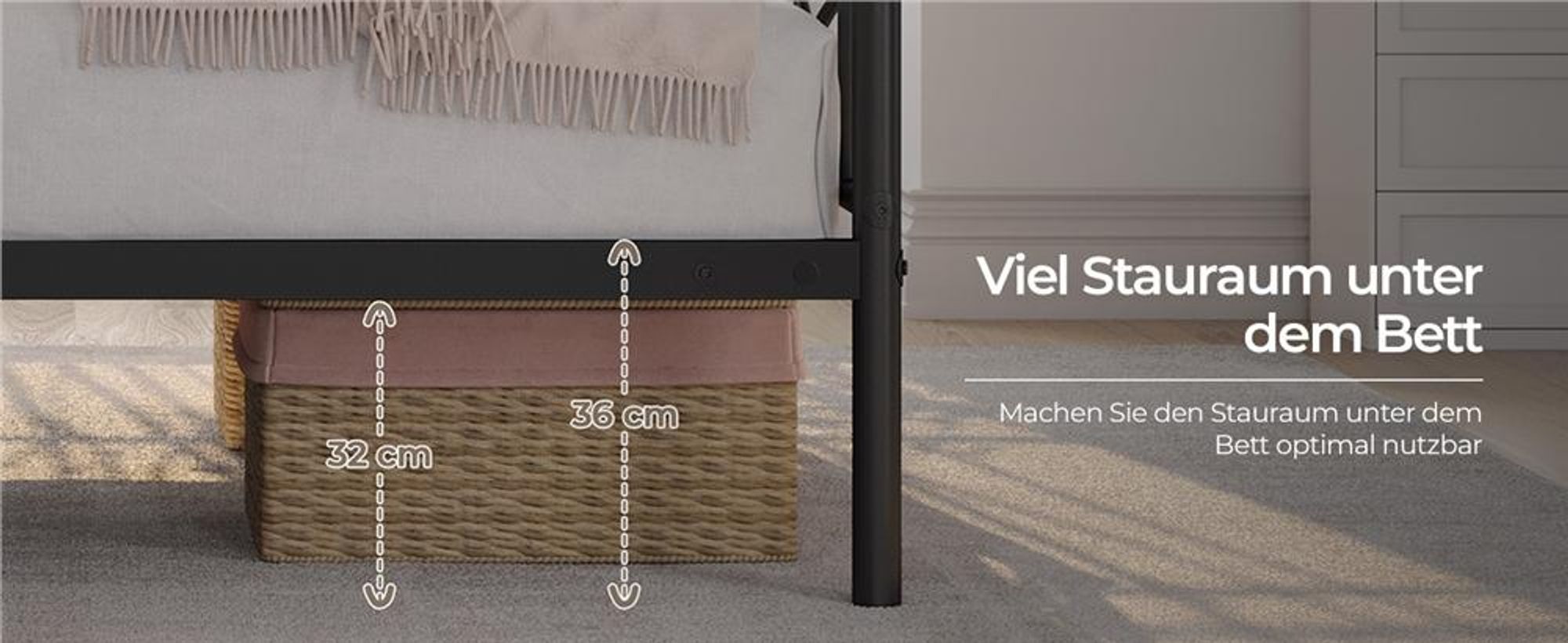 Yaheetech Metallbett Bettgestell 90 x 200 cm, Bettrahmen mit Flügelmuster Kopfteil, Schwarz