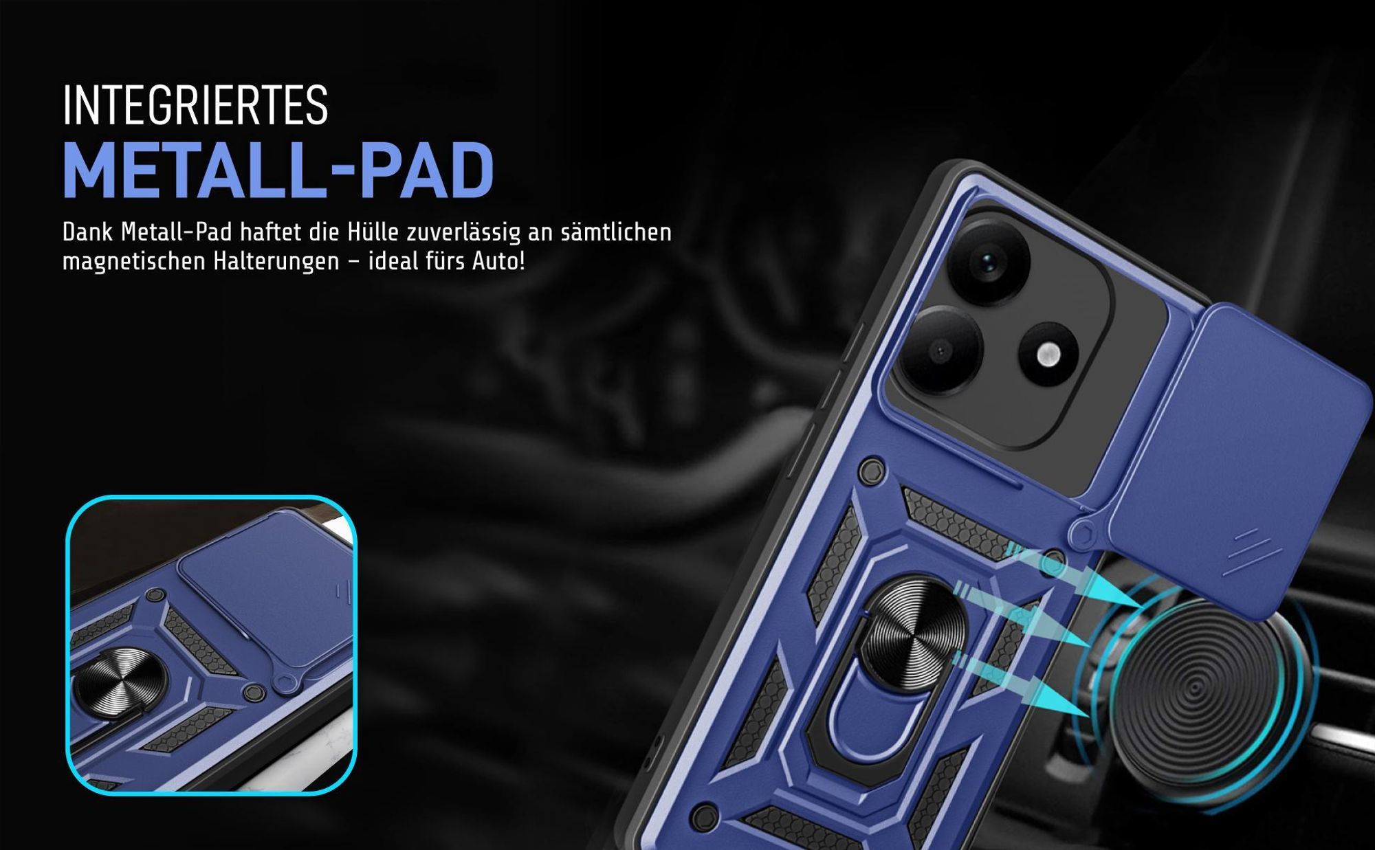 Bumper für Xiaomi Redmi Note 14 5G in Blau mit Metallplatte