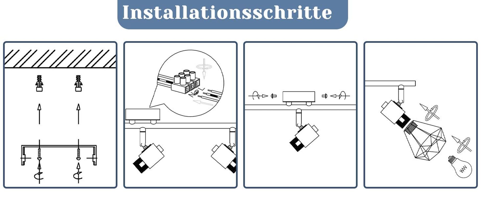 ZMH Deckenstrahler Schwarz 3 Flammig Deckenspots E14 Vintage Verstellbare 350° Retor Metall Lampeschirm Eckig für Wohnzimmer Flur Schlafzimmer Gang