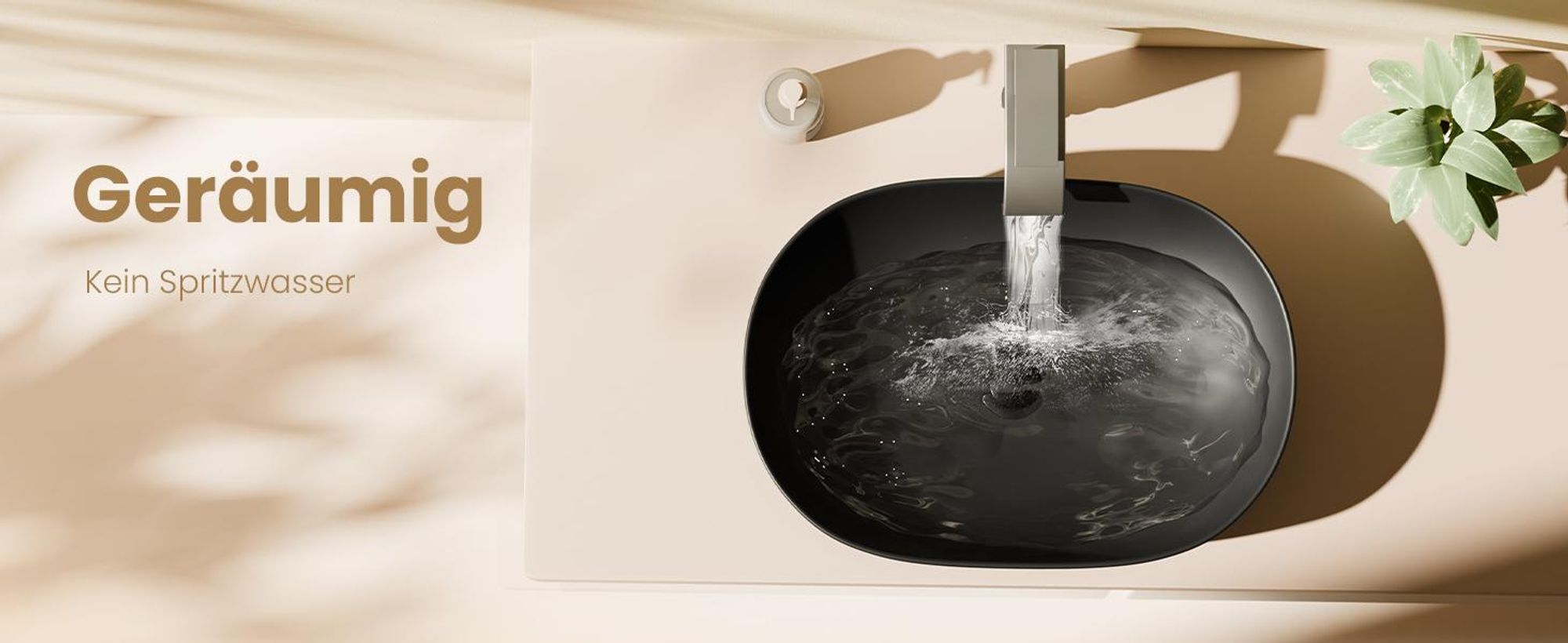 EMKE Keramik Waschtisch–Ovales Aufsatzwaschbecken Mattschwarz ohne Armaturbohrung 60 x 41,5 x 13,5 cm