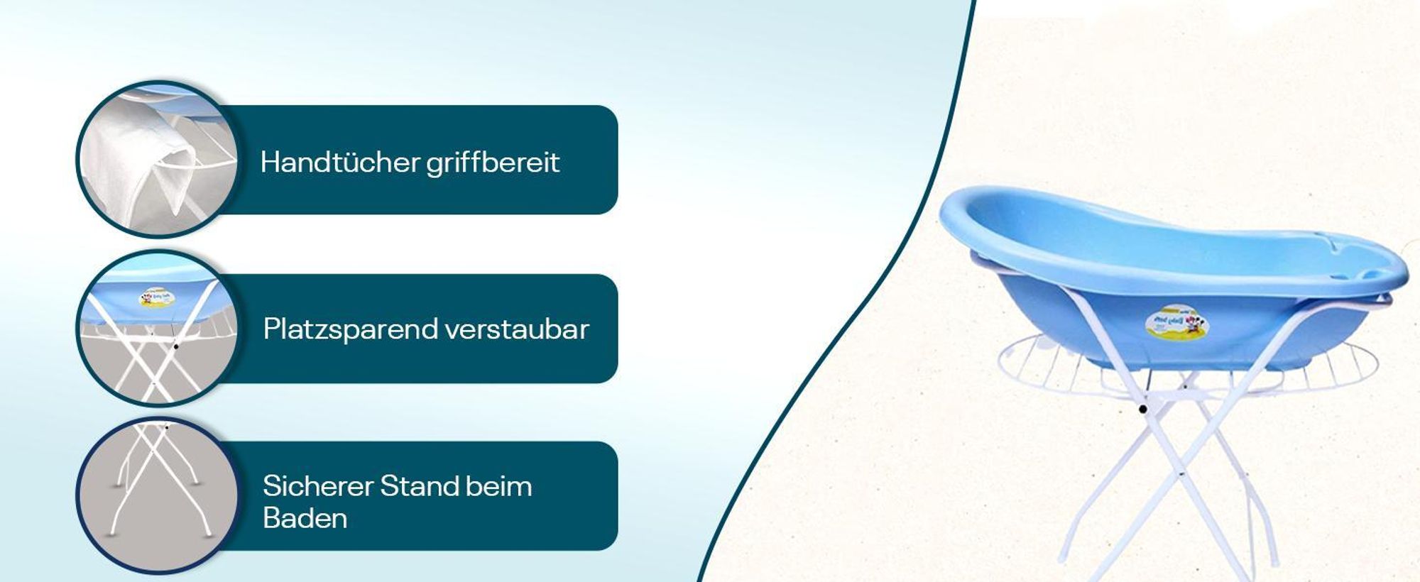 Best For Kids Universal-Babybadewannenständer 84 cm | Babybadewanne mit Ständer und Ablagefläche | Babybadewannenhalter mit stabilen Klappfüßen